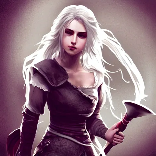 Ciri, long hair, soft hair, fluffy hair, tight shirt, 3D, 3D,  sword in hand, green eyes, full body,