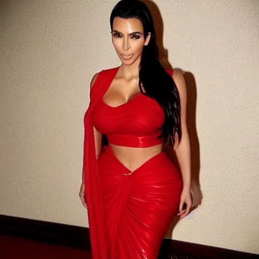 Kim Kardashian in red saree
