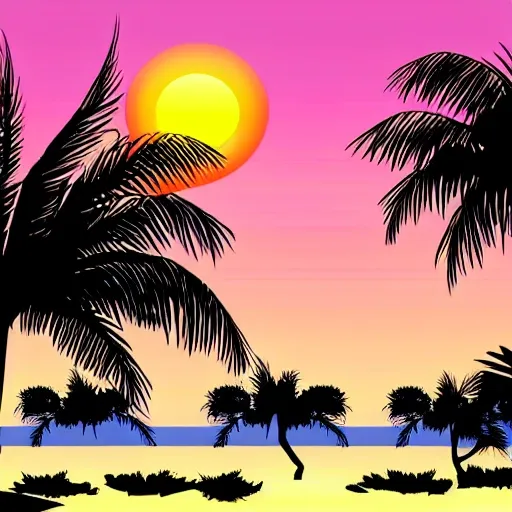 palm tree sunset cartoon