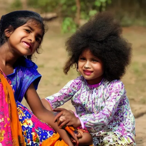 indian girl and afro girl playing