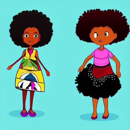 indigenous girl and afro girl playing cartoon style