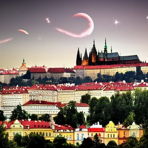 Photorealistic Prague Castle with UFO above