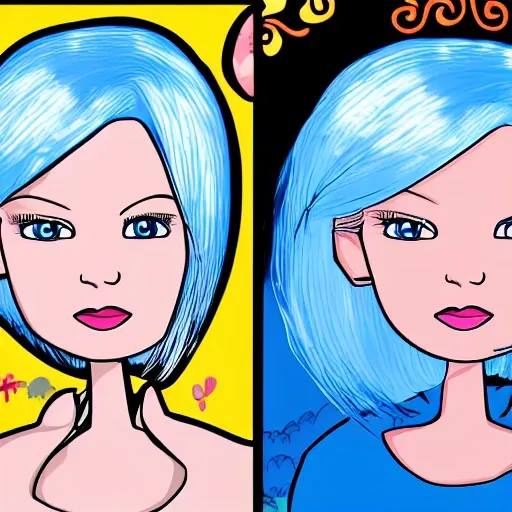 Cartoon Woman White Hair Black Blue Eyes Arthubai 3438