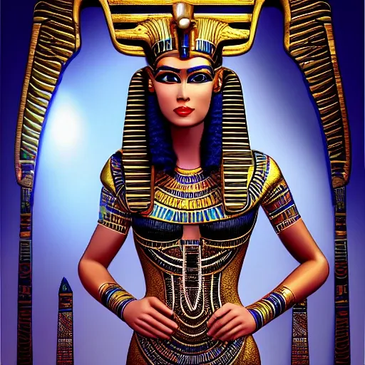 Dina Mary Zaky, (((hyperealistic))), highly detailed face, goddess isis, , long black hair, wearing a gold dress,  intricate art deco, ((Tiara with highly detailed egyptian patterns)), hieroglyph sharp, ,original,highres, perfect artwork, ((perfect female figure)), narrow waist, skinny, detailed skin, , full body, standing, 200 mm,low position,lens flare,(masterpiece), best quality, ultra high res, full body, photon mapping, radiosity, physically-based rendering, cinematic lighting, intricate, High Detail, Sharp focus, dramatic, photorealistic