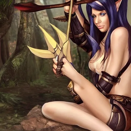 hot female elf ranger who resembles hailee steinfield, 
fantasy