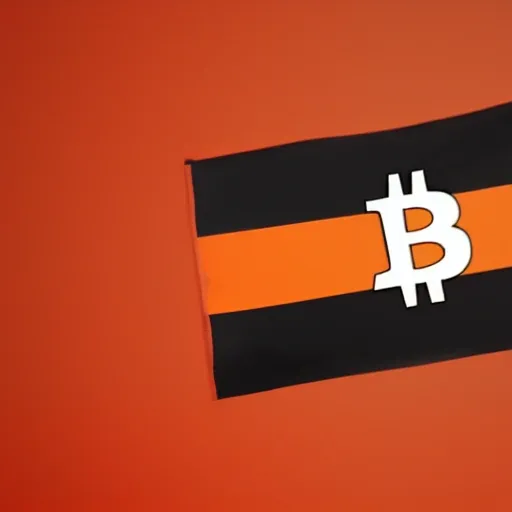 Can you generate an image of a Bitcoin flag for me, please? The flag should have a black background with a large orange letter 'B' in the center. The letter 'B' should be styled like the Bitcoin symbol, with two vertical lines in the center. The vertical lines should be colored yellow. Thank you