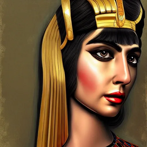 Cleopatra, digital art, realistic, details, cartoon

