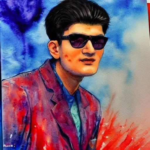 shaheen shah afridi  , cinematic  , futuristic, , Water Color