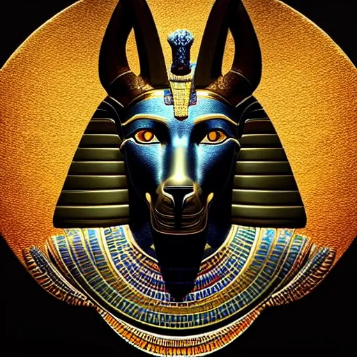 A detailed and intricate digital art piece in a cinematic style, this ultra high resolution portrait of a powerful ancient Egyptian god Anubis is a true masterpiece. The beautiful lighting and playful design make it a trend-setter on ArtStation. A true award-winning work.