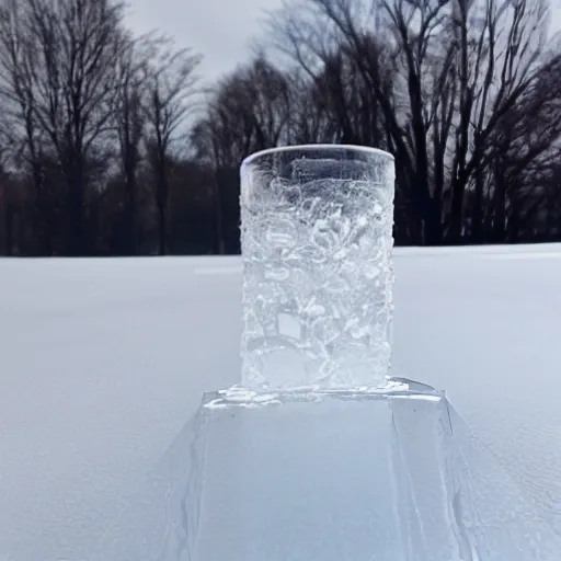 Crystal glass with a lot of ice, front view. in cold environment.