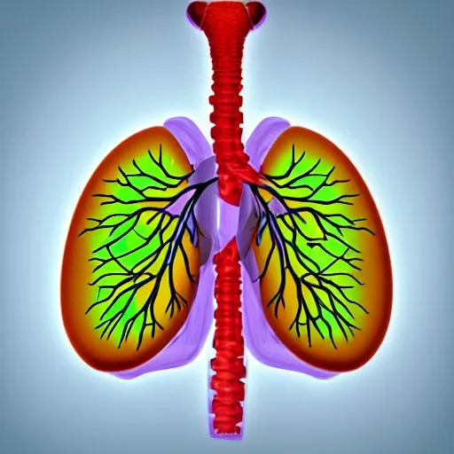 lungs inside transparent body, showing their parts and inside mine background 