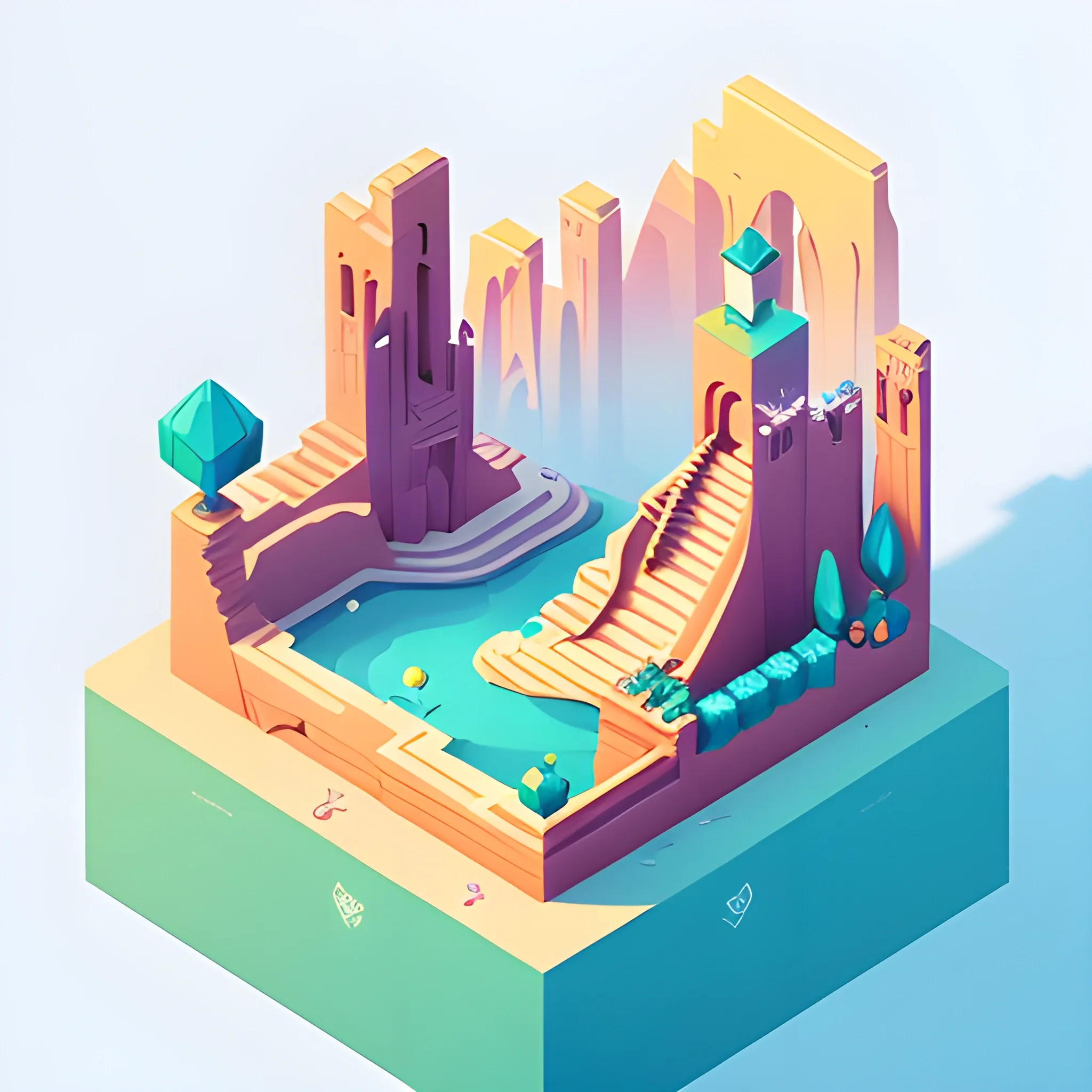 a low poly isometric render of an ecommerce user flow in the style of monument valley, floral!, intricate, elegant, smooth shading, soft lighting, illustration, simple, solid shapes, by magali villeneuve, jeremy lipkin and michael garmash, rob rey and kentaro miura style, octane render