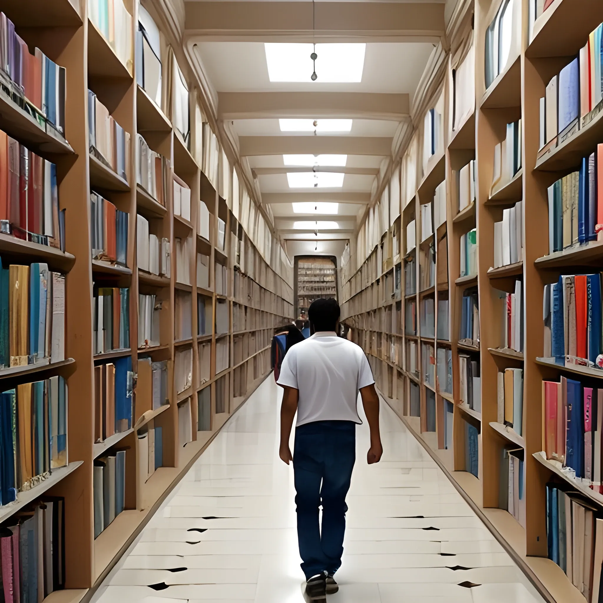 Jóvenes caminando en un Templo Mormón cón libros en sus manos y camisas blancas y corbatas