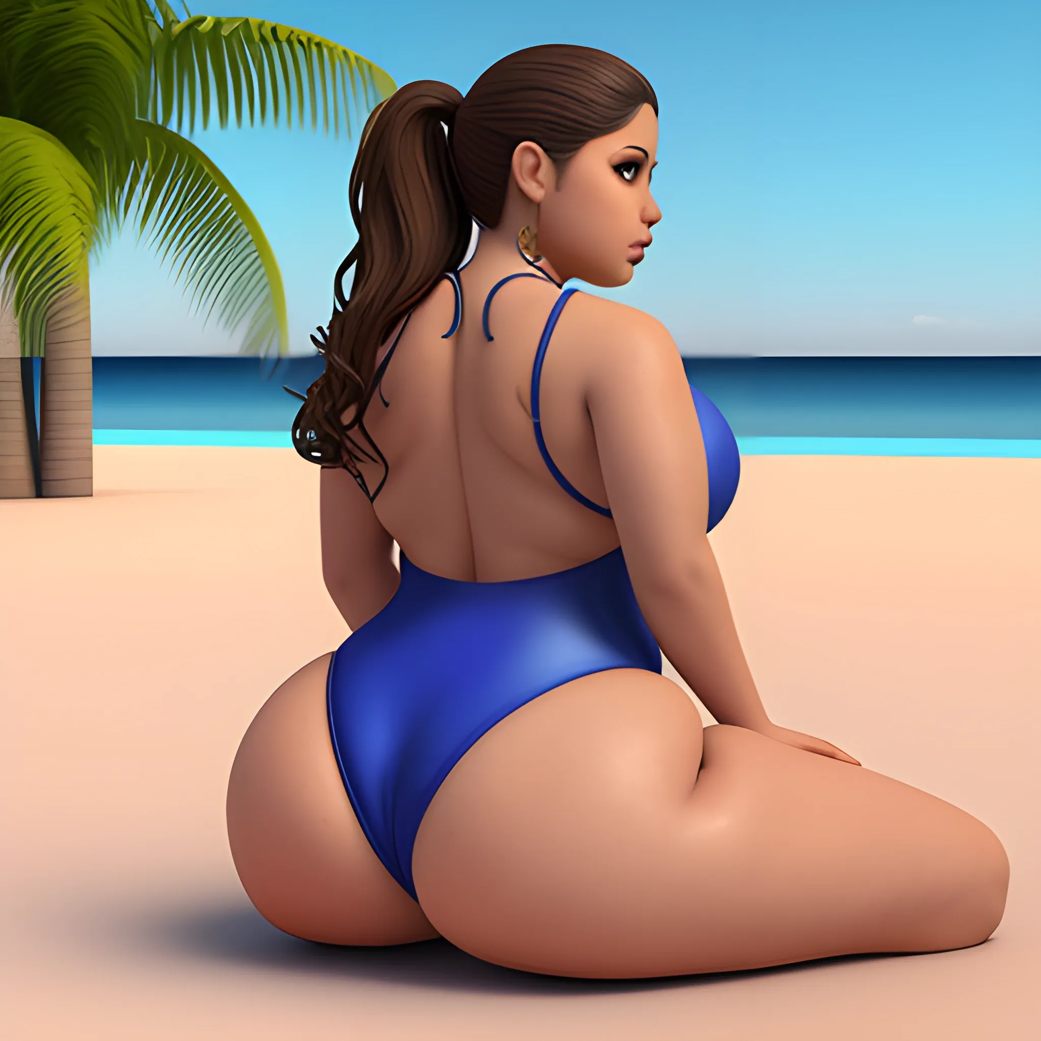 Big booty Latina, big boobs, swimsuit, realistic, tight , 3D - Arthub.ai