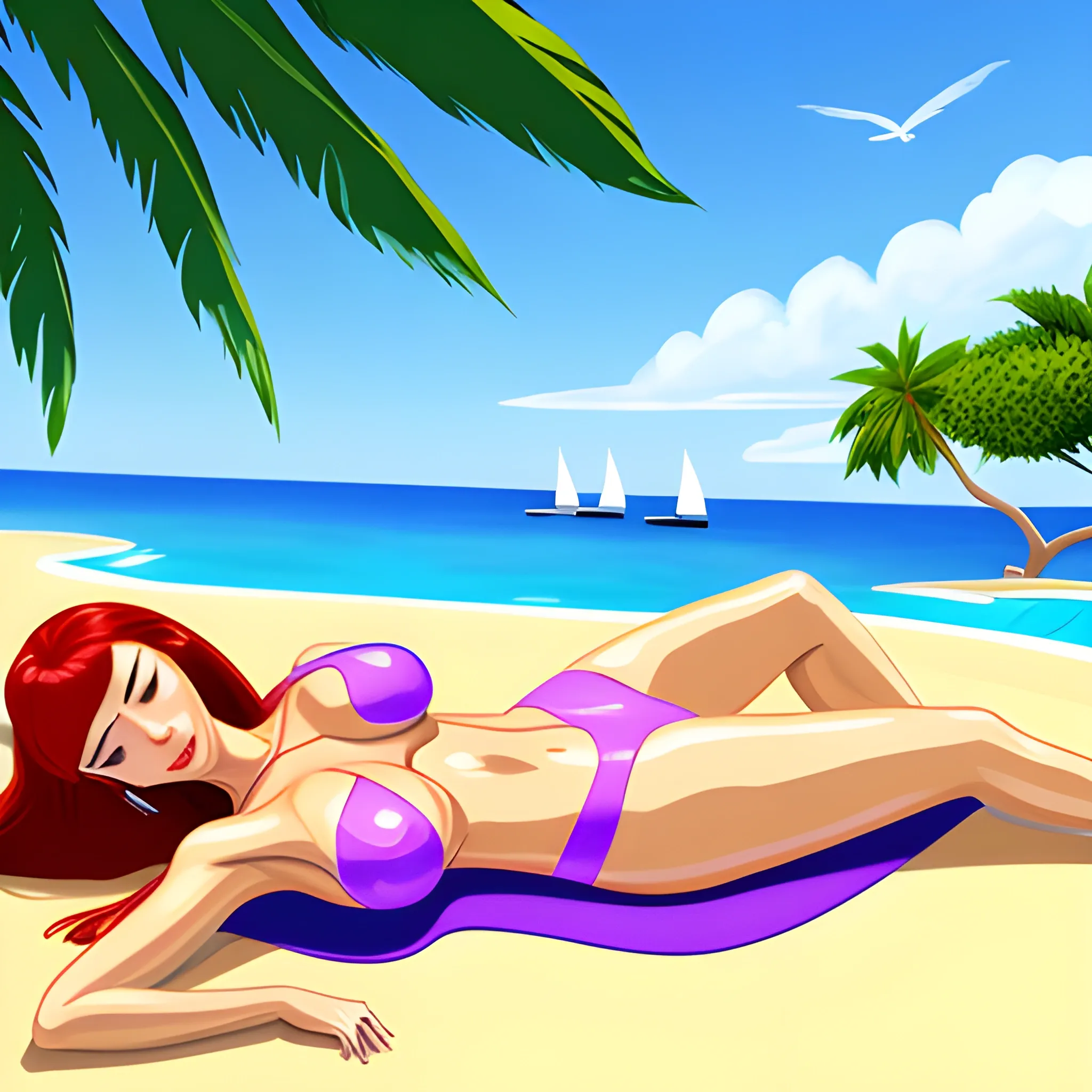 summer , hot , girl, Cartoon , lie down , the shade