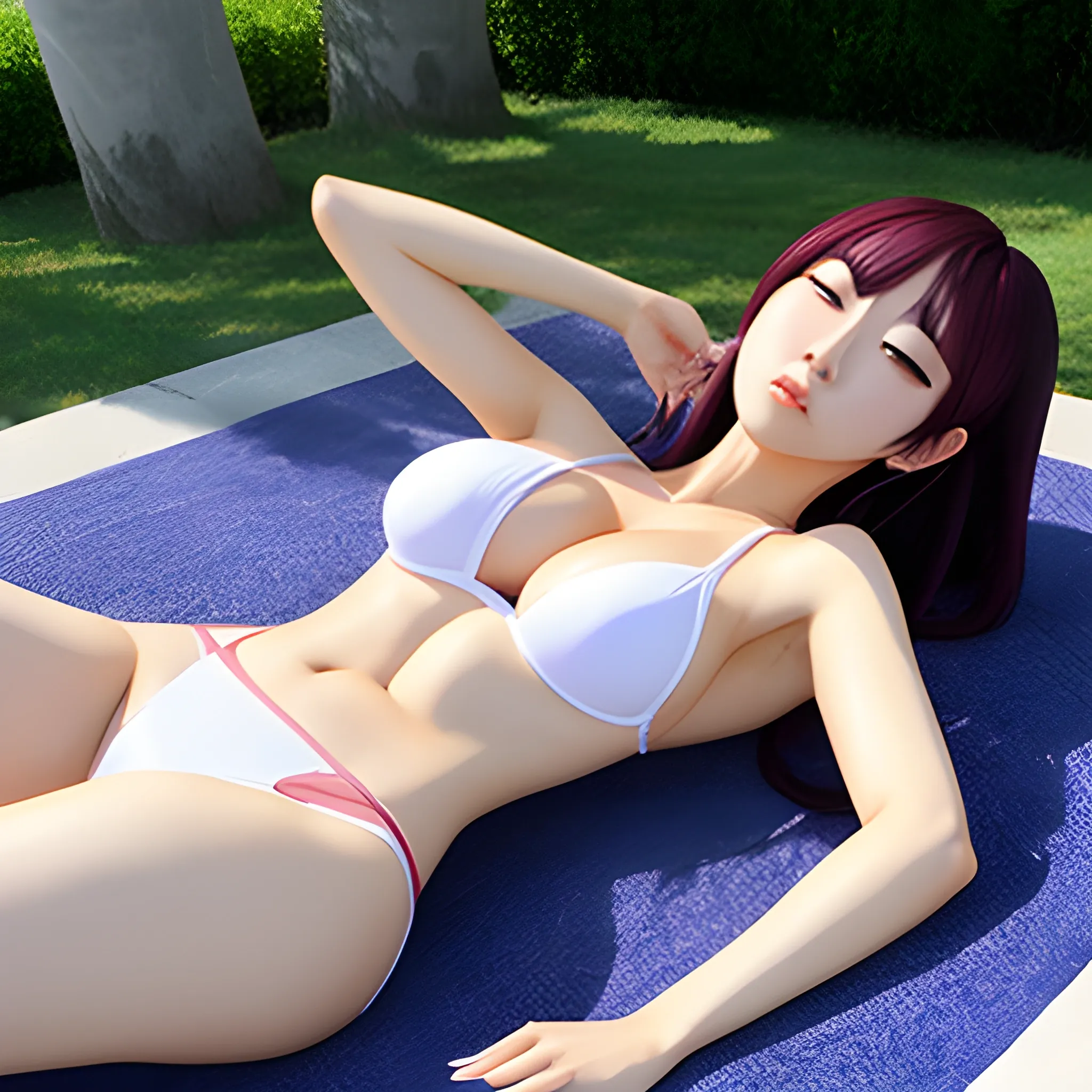 summer , hot , girl, Anime , lie down , the shade