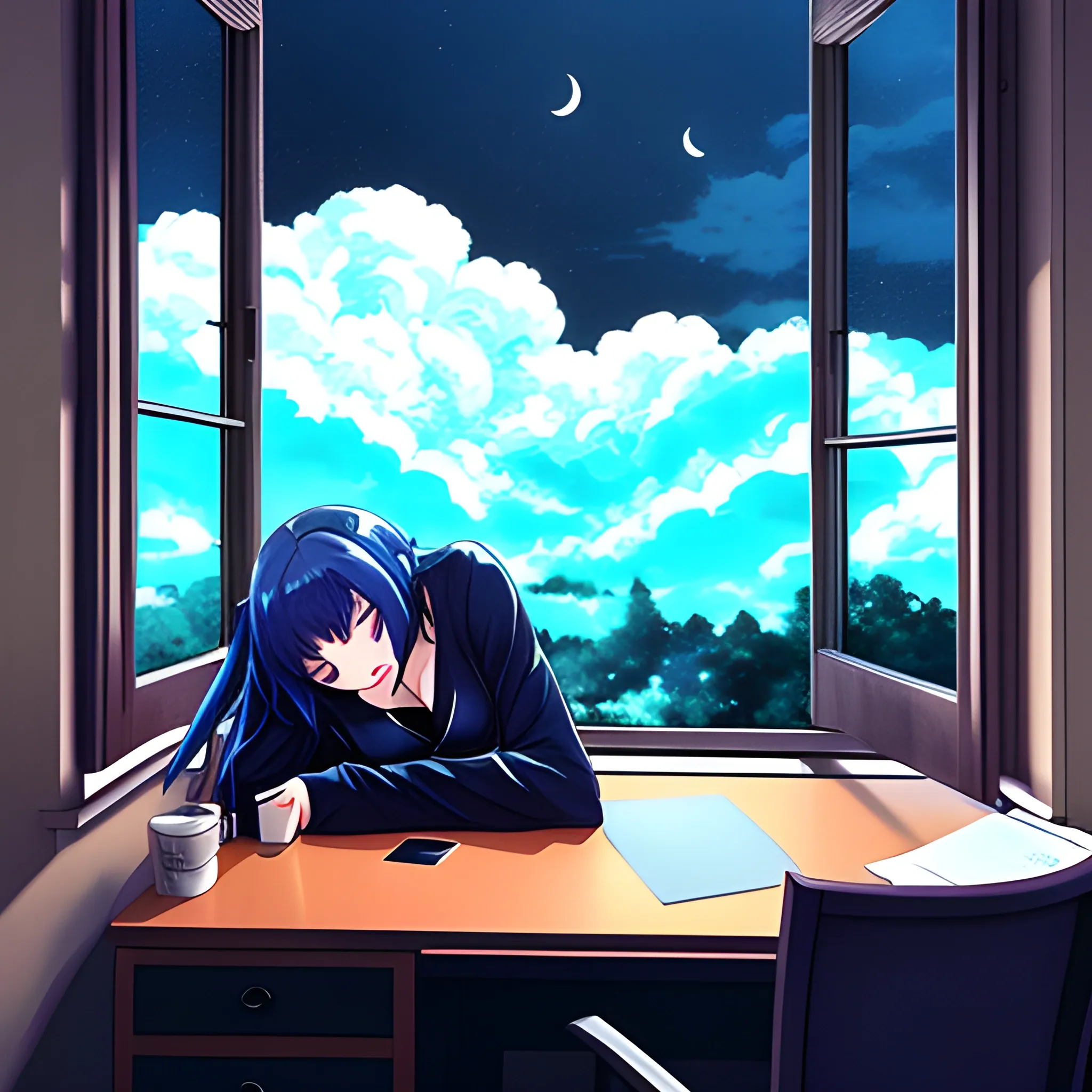 night , girl, Anime , lie down , the shade , melancholy , cry ...