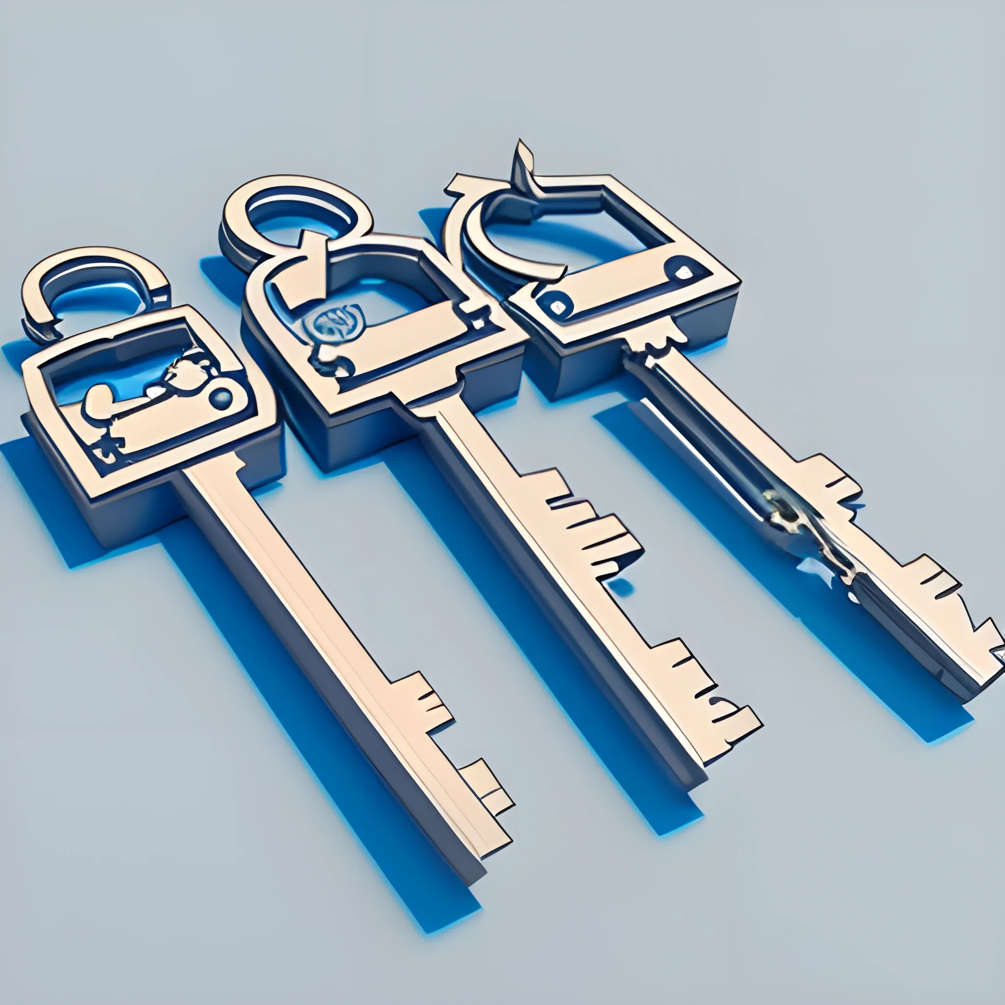 a key sliced into 4 pieces, 3D, Cartoon