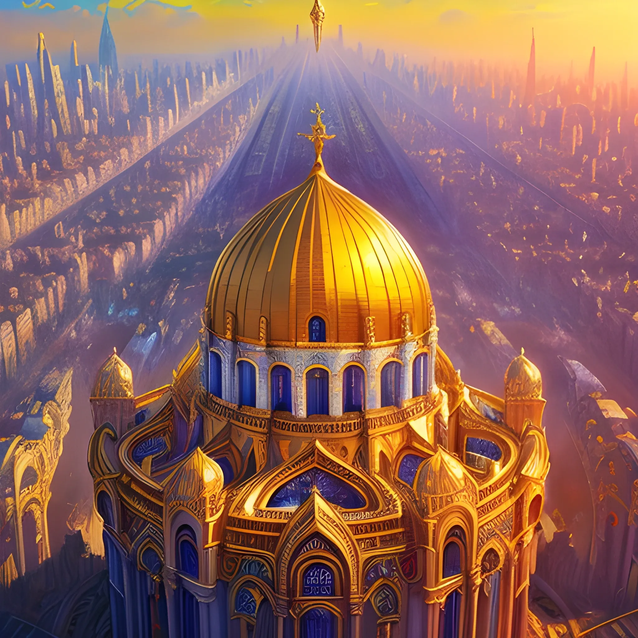 A breathtaking painting capturing the grandeur of the new Jerusalem, adorned with celestial architecture, radiant colors, and intricate details. The cityscape reflects the glory and majesty of God's eternal kingdom. -ar 2:3 -s 1200 -q 3, 3D