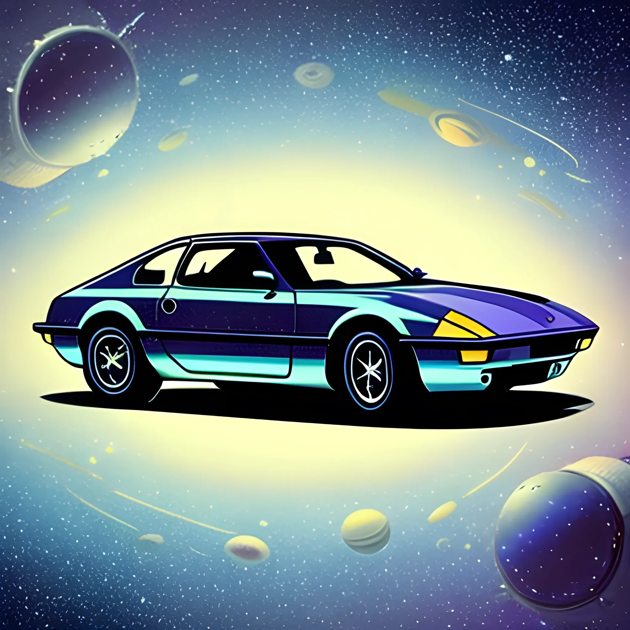 car in space galaxy, future stile in 80-x