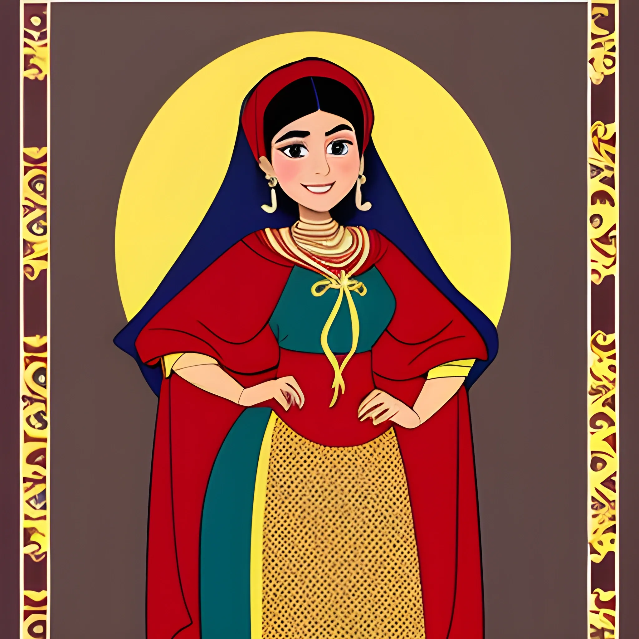 , Cartoon, Disney, Afghan woman in traditional clothing 