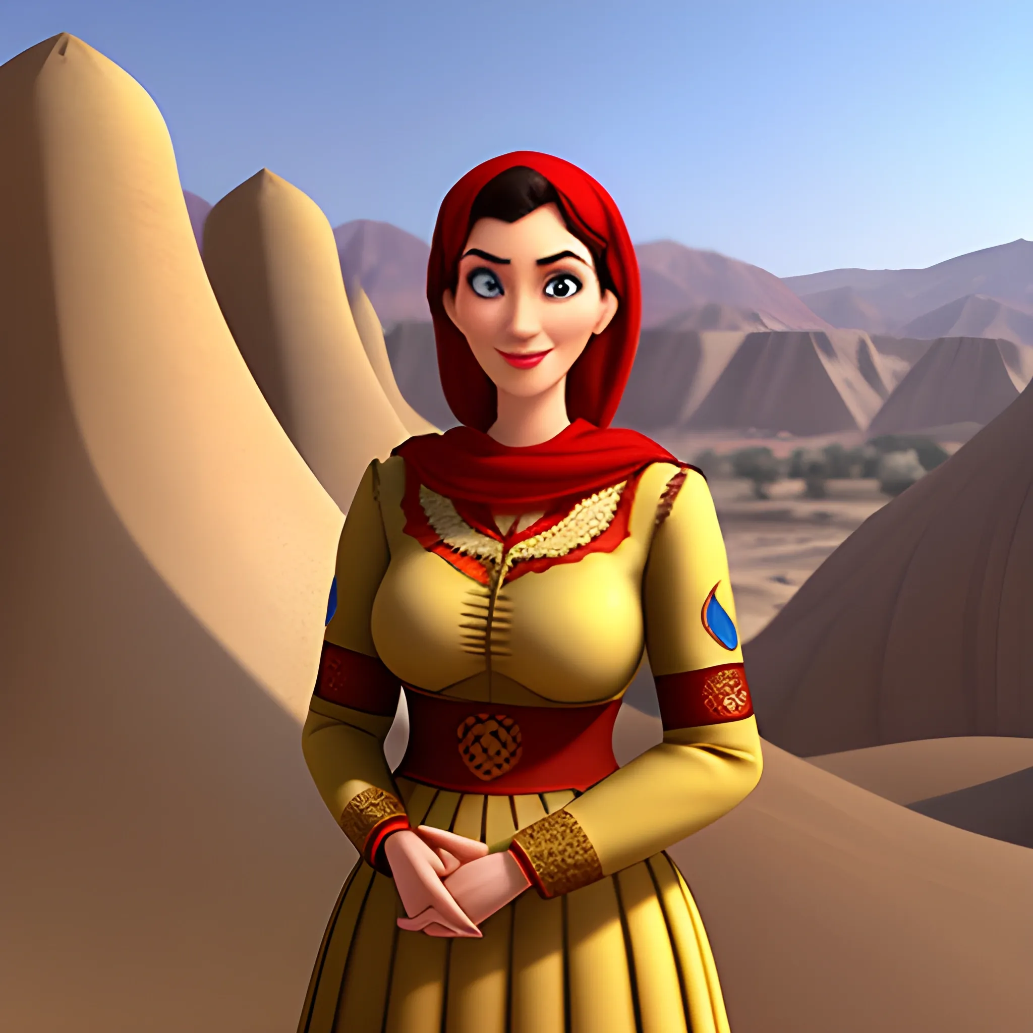 Pixar-style young Afghan princess in traditional clothing in Afghanistan