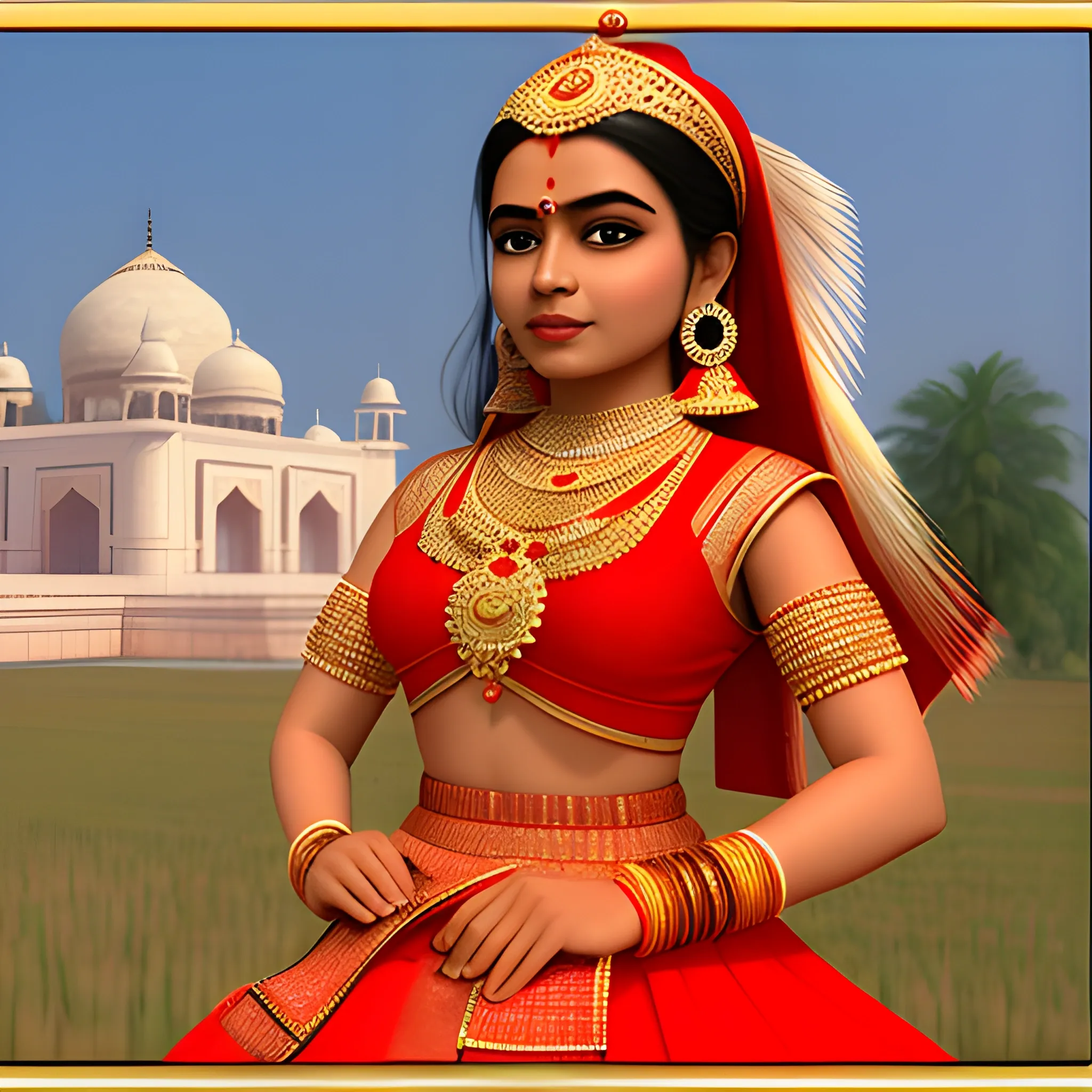 Indian princess in traditional clothing in India, 3D