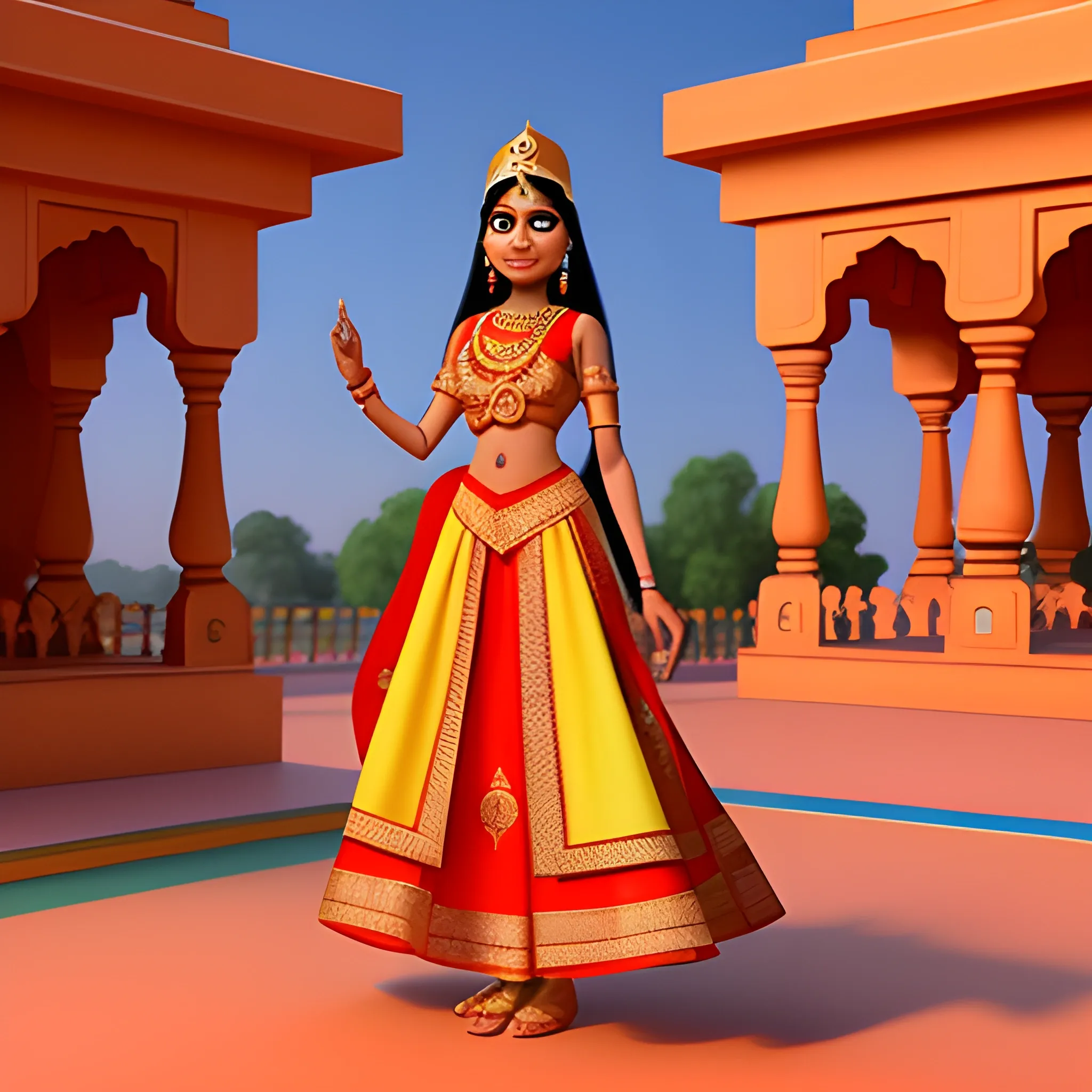 Pixar-style Indian princess in traditional clothing in India, 3D