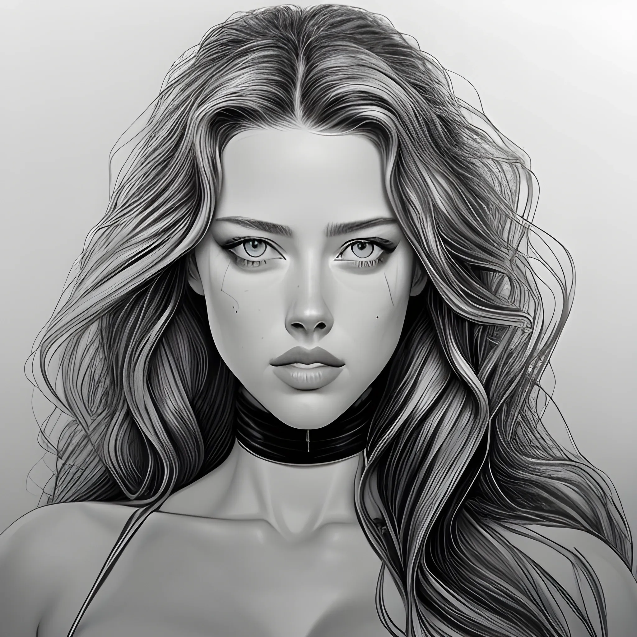 (Emily DiDonato:Amber Heard:1), full length, detailed eyes, hyperdetailed face, complex, symmetrical face, sharp focus, perfect, model, ,WEARING BODYSTOCKING ONLY , visible trough cloths , , Pencil Sketch