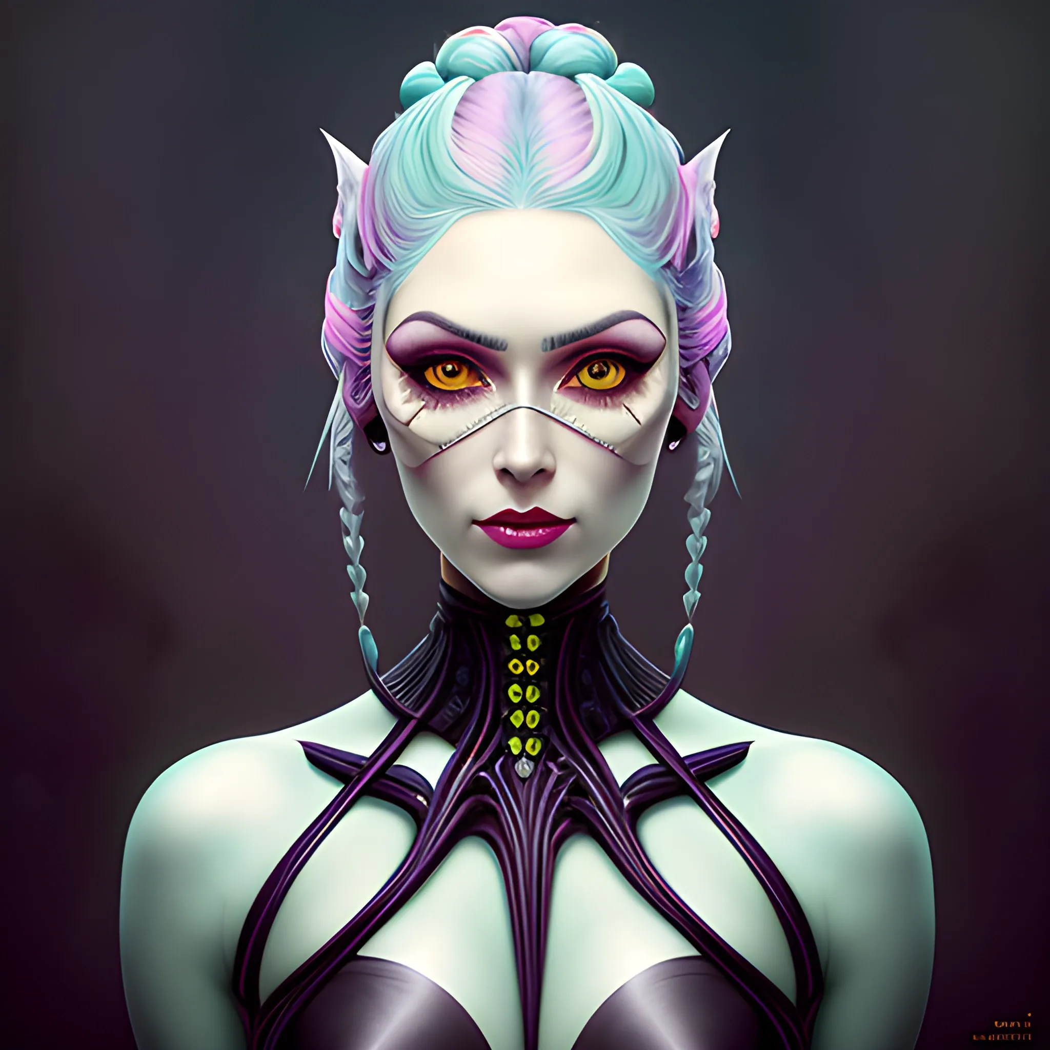 (((Full body))), surrealism, satin. symmetrical cute girl model beauty smile silver hair pastel punk makeup hues of neon rim light pony tails french braid, 12 years old, giant eyes. intricately detailed, hyper realistic, oil painting, concept art, 3D, 8K resolution, trending on artstation, trending on cgsociety, ray trace reflections, octane render, unreal engine 5, sharp focus, studio lighting, Wassily Kandinsky, Catrin Welz-Stein, Tom Bagshaw, Audrey Kawasaki, Alberto Seveso, José Vergara, Maxfield Parrish, Rembrandt, Mattias Adolfsson, Greg Rutkowski,
