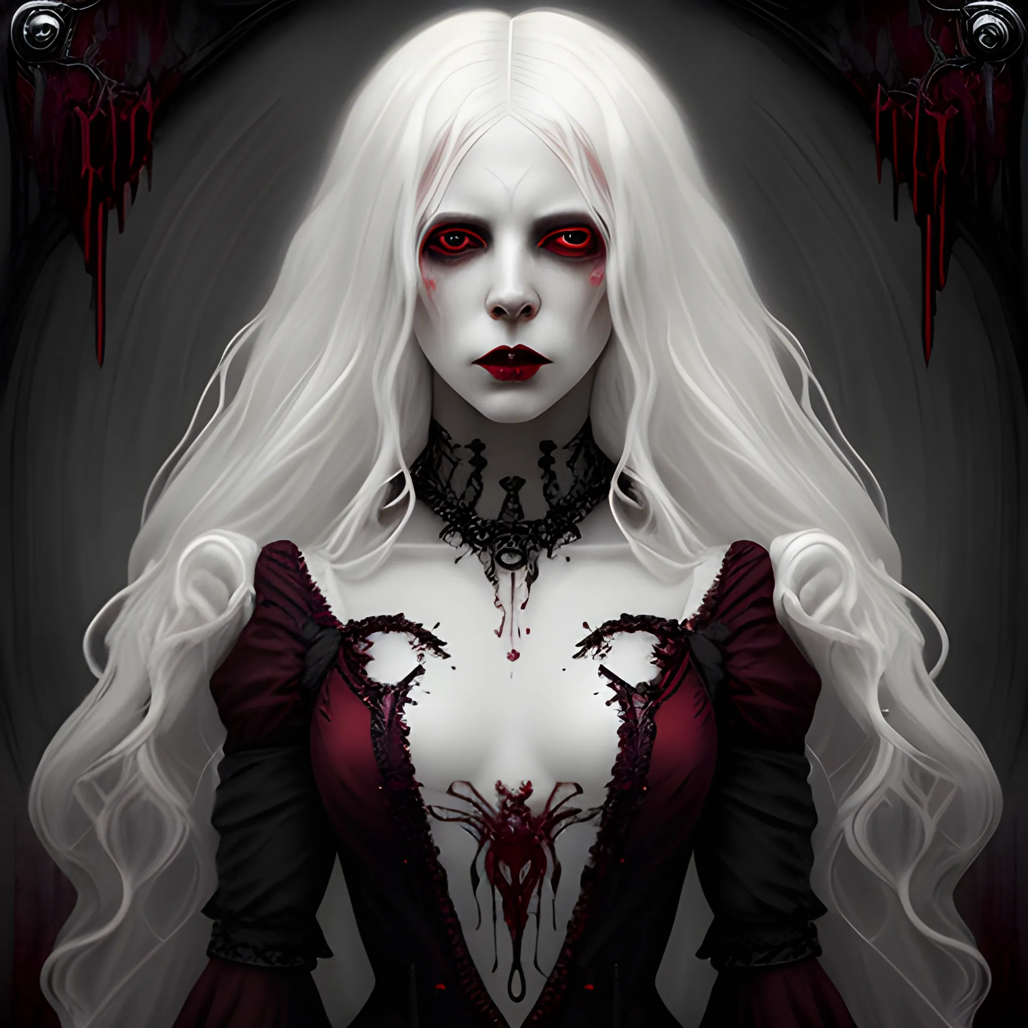 Elegant Seductive Beautiful Vampire Horror Gothic White Hair Orn Arthub Ai