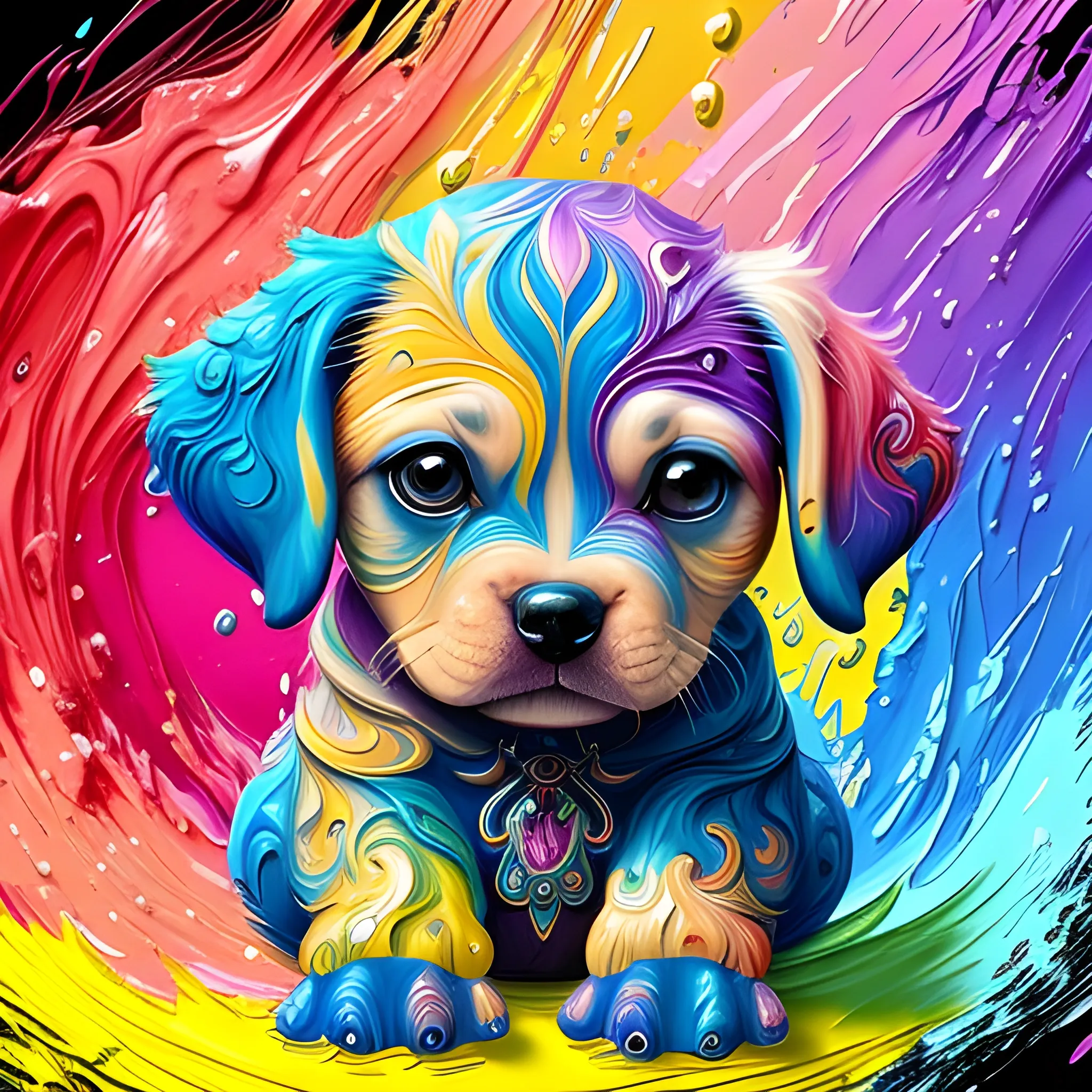 splash art by megan ducanson, a liquid cute puppy made of colours, splash style of colourful paint, hyperdetailed intricately detailed, fantastical, intricate detail, splash screen, complementary colours, fantasy, concept art, 8k resolution, DeviantArt masterpiece