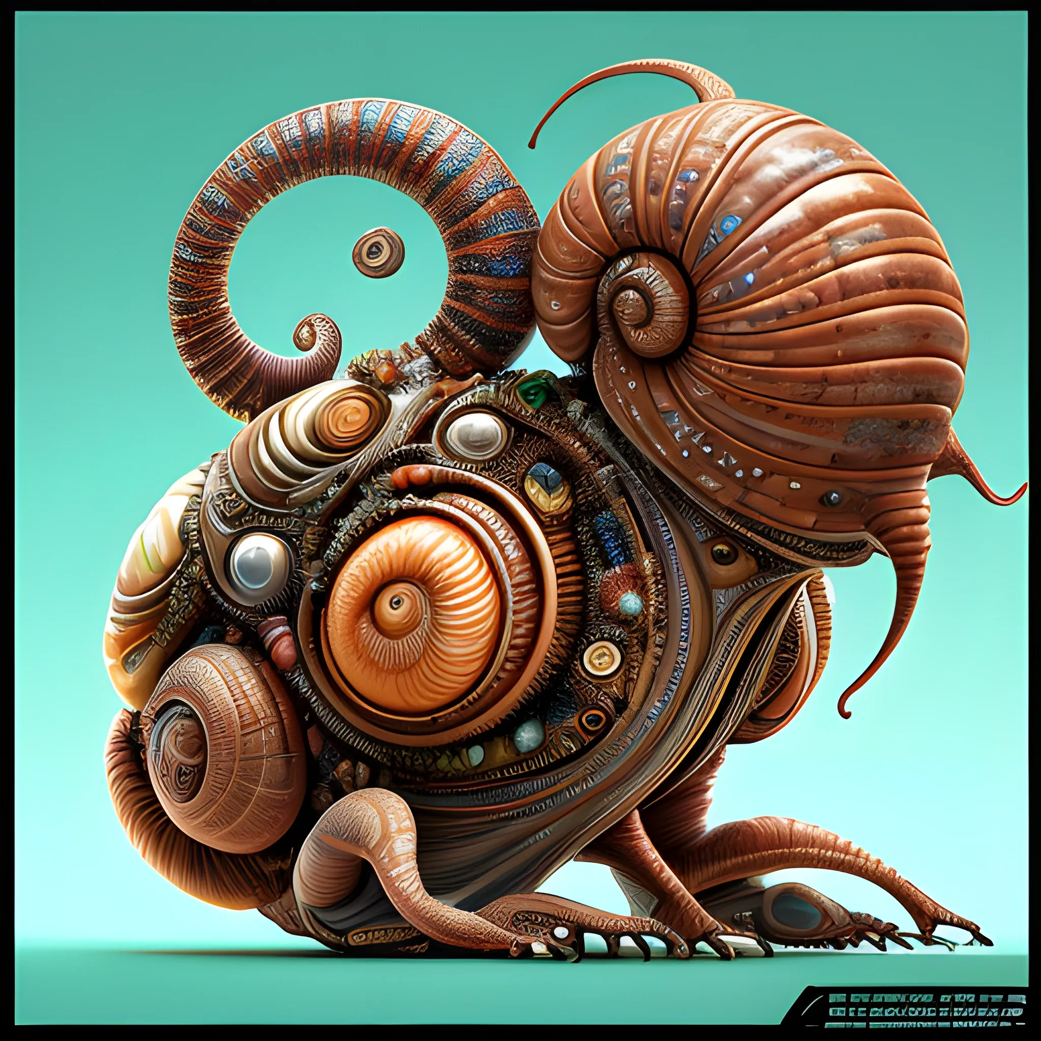 Snail Slug Alien Cyborg, Fractals Biopunk Masterpiece, Warm Col ...