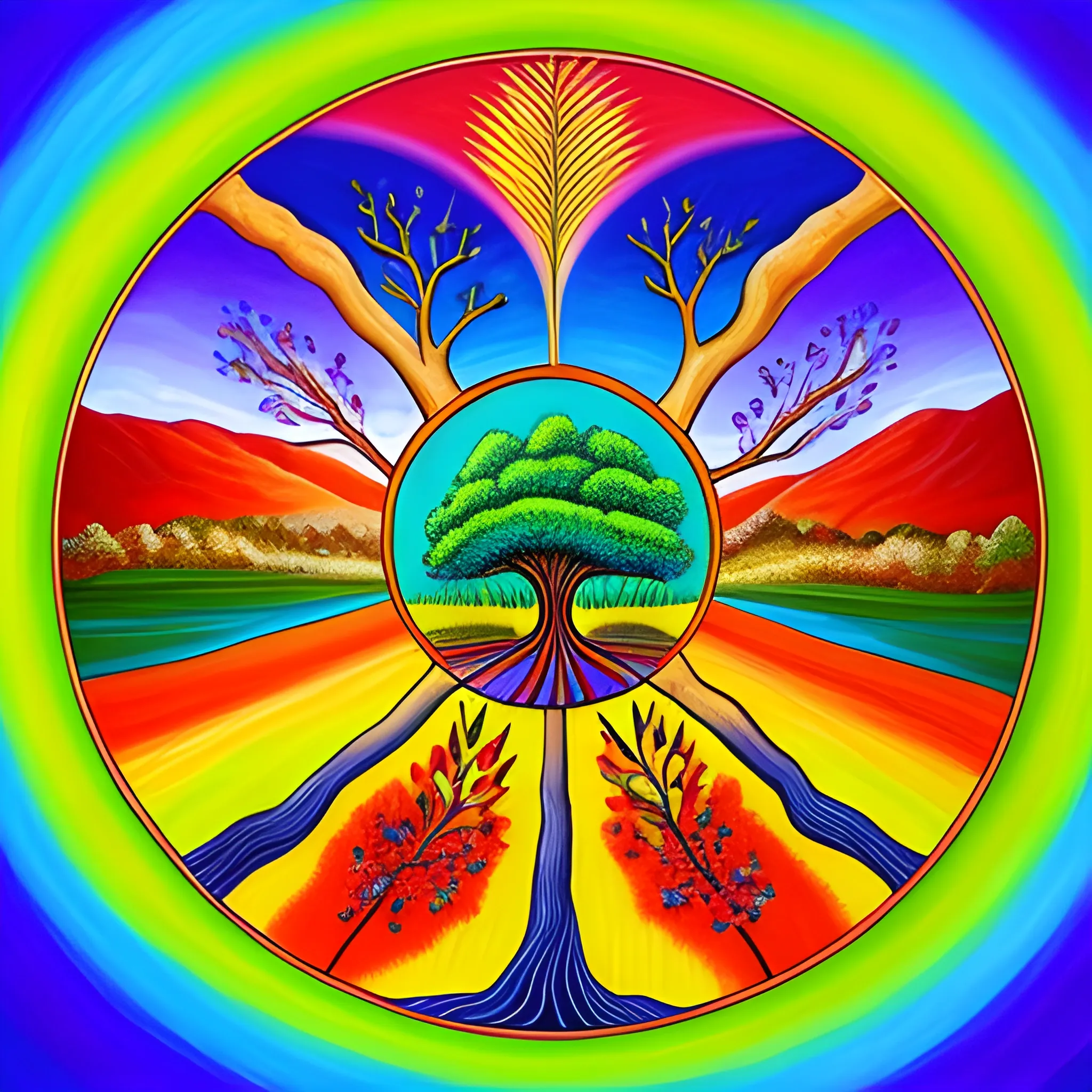 A vibrant painting showcasing the monthly-bearing fruit and healing properties of the trees of life on either side of the river. The artwork conveys the abundance and eternal blessings that await the nations in the new heaven and earth.