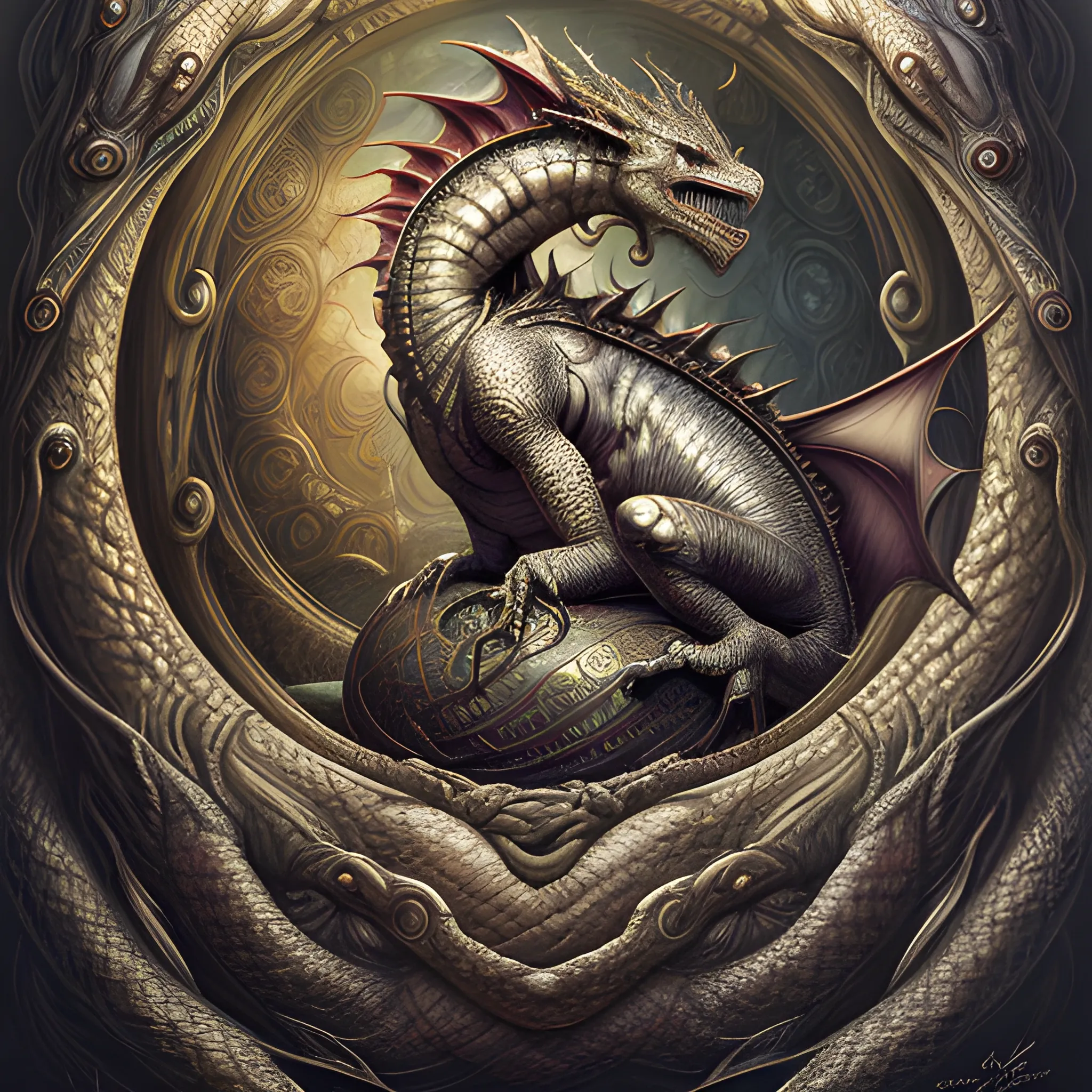 art by cameron gray anthropomorphic dragon beautiful and elegant, intricate luxury attire, siting on dragoqueen nest, ultra highly detailed, detailed digital painting, highly detailed, intricated, intricated pose, clarity, high quality