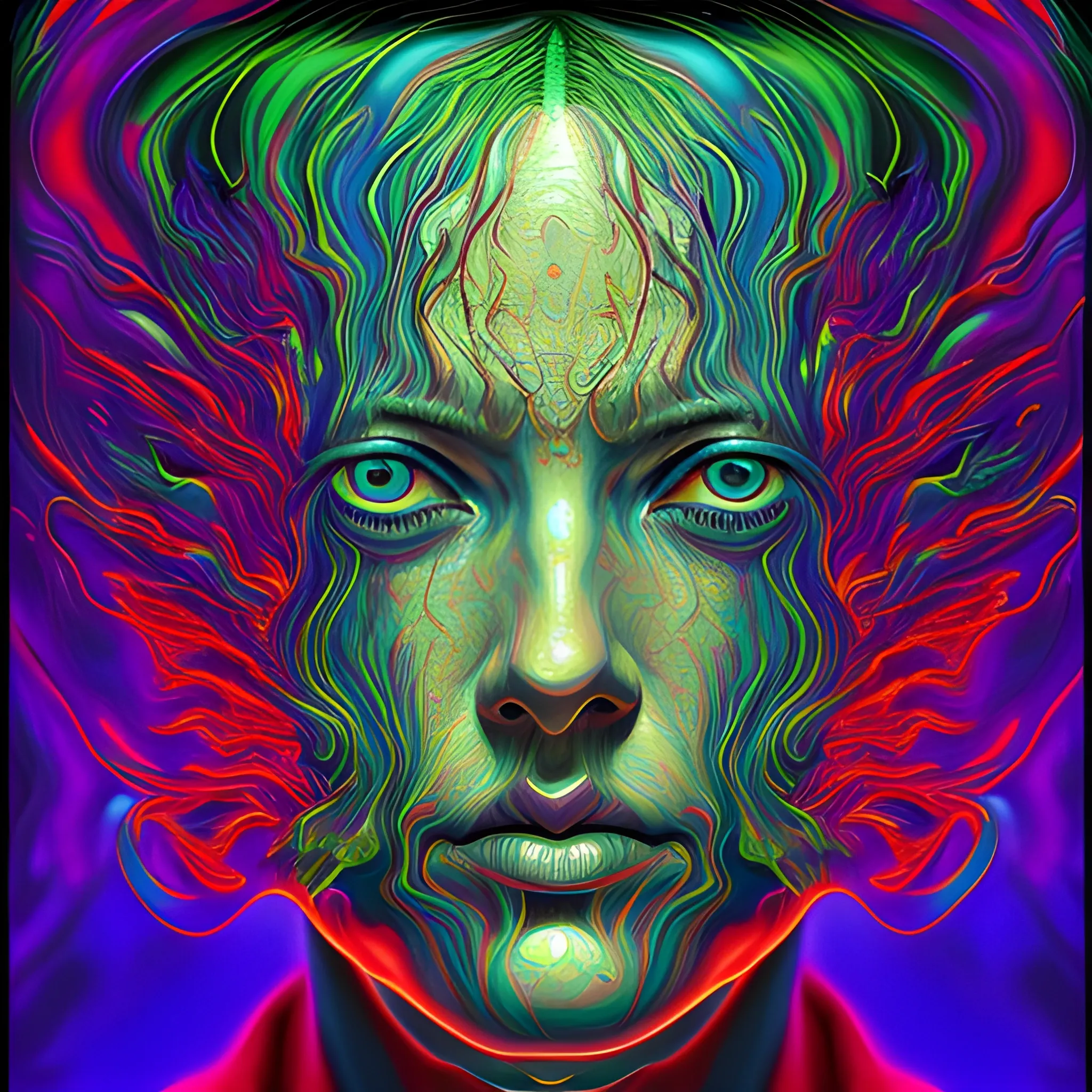 reflection madness, psychedelic art, paranoid portrait, Glenn Br ...
