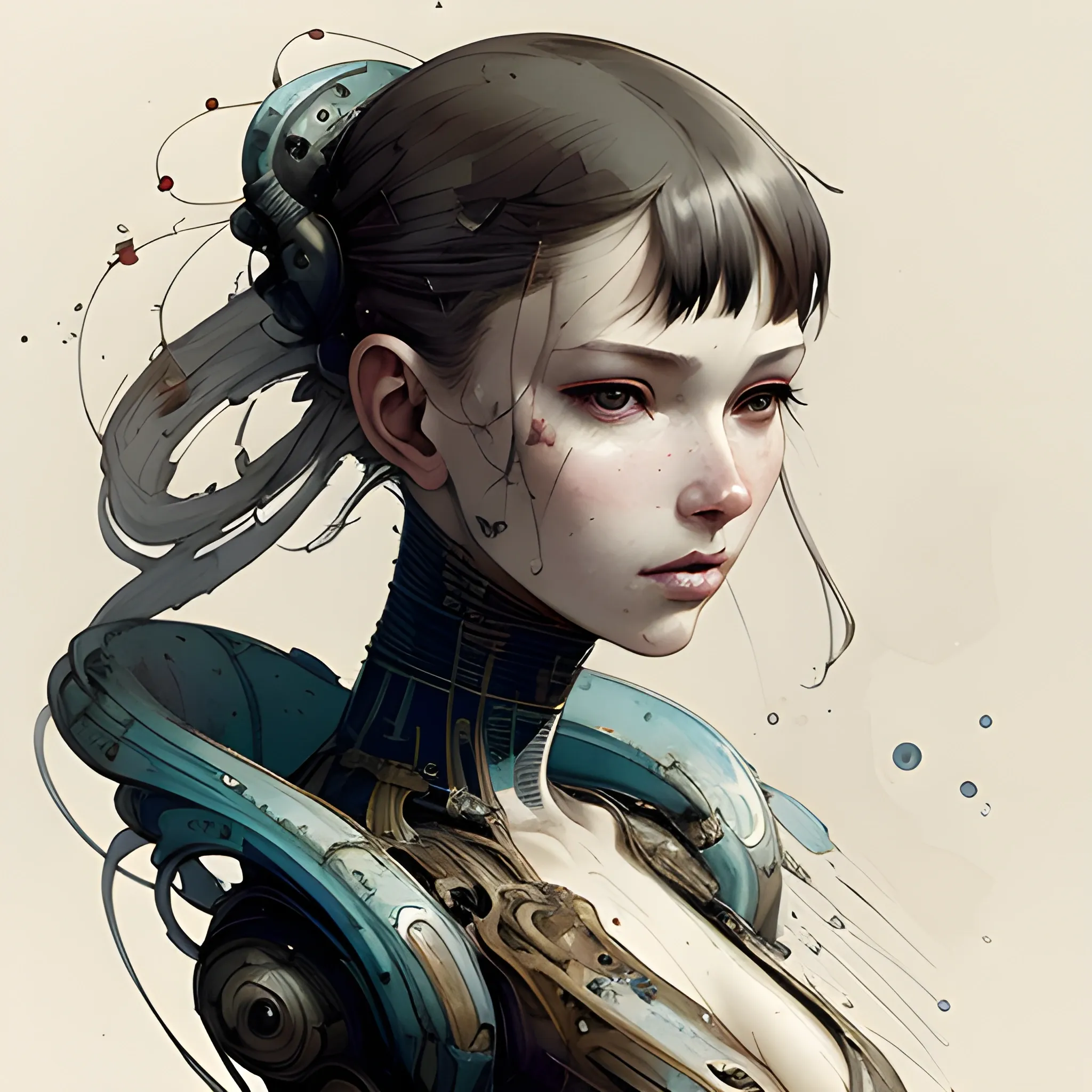 remix - beautiful woman wearing scifi bodysuit  artstyle by james jean, masterpiece, perfect pose, high quality, fine lines, thin strokes, ink painting style, soft colors, flowing brushstrokes, low angle, painting in the style of artists like Russ Mills, Sakimichan, Wlop, Loish, Artgerm, Darek Zabrocki, and Jean-Baptiste Monge,