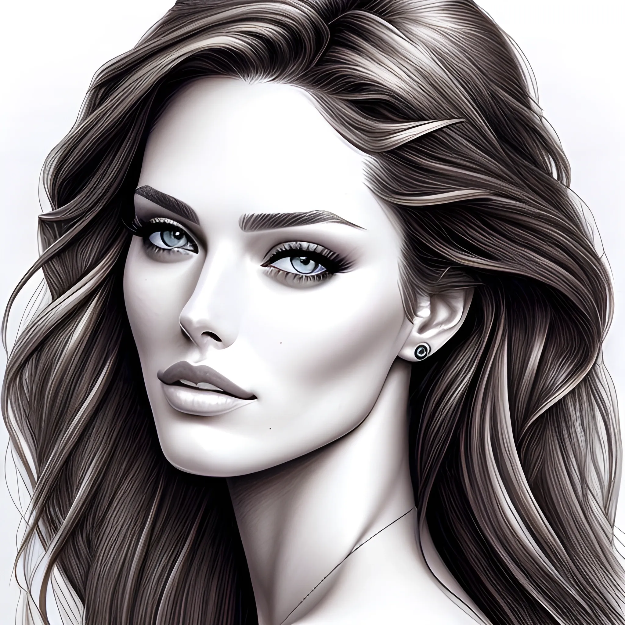 Wonderful young woman (Emily DiDonato:Rachel Cook:0.5), beautiful look, detailed face, detailed hair, ((Pencil Sketch))