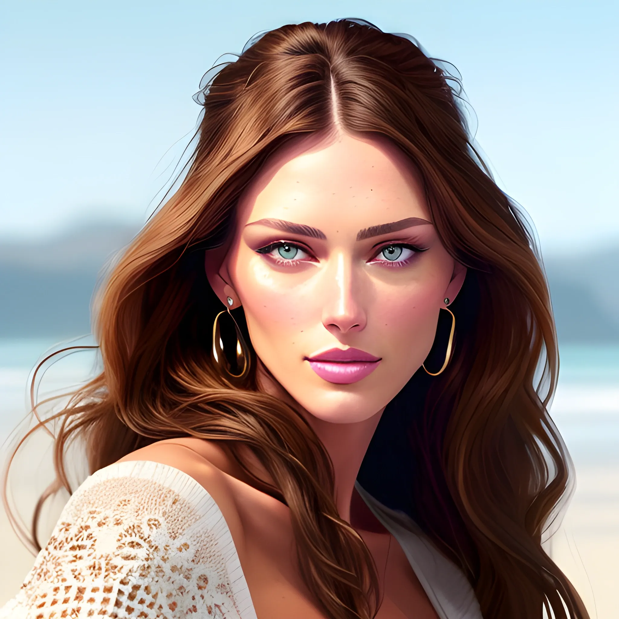 Wonderful young woman (Emily DiDonato:Rachel Cook:0.5), beautiful look, detailed face , detailed hair, ultra focus, face ilumined , face detailed, 8k resolution, painted, dry brush, brush strokes , razumov style and garmash style Portrait of wonderful woman , boho style, casual outfit, boho palette , pony tail, soft smile, the free spirit, the bohemian,  EType , 4w5, sun rays, deatiled facial features, deatiled eyes , McQueen, minimalizm, hasselbland h6d–100c