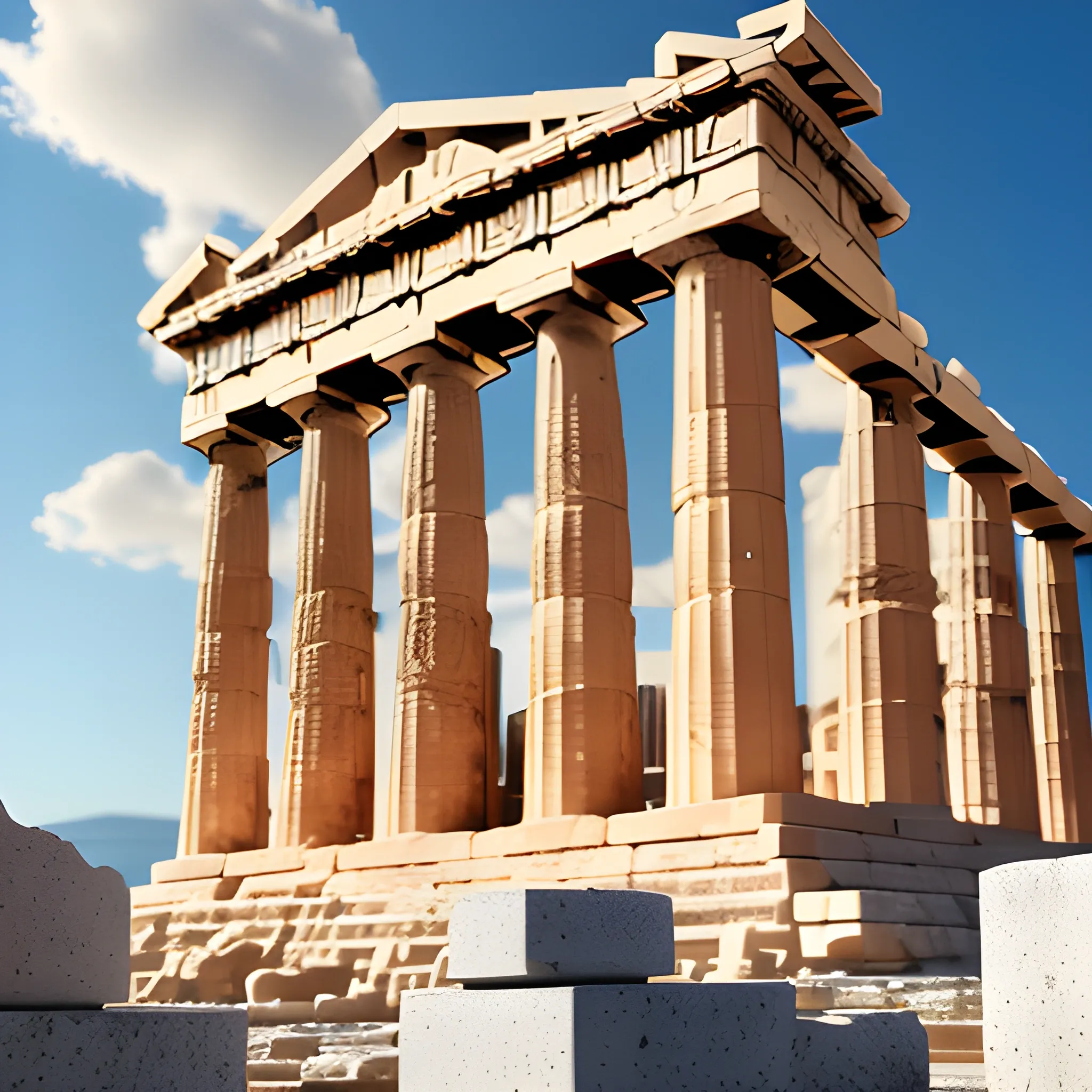 acropolis city, statues, realistic construction, detailed construction, cinematic lighting, (8k, RAW photo, best quality), (realistic, photo-realistic) clouds, daytime sky, sunlight hitting the city, detailed buildings, streets, ancient greek look, well detailed altar to the gods