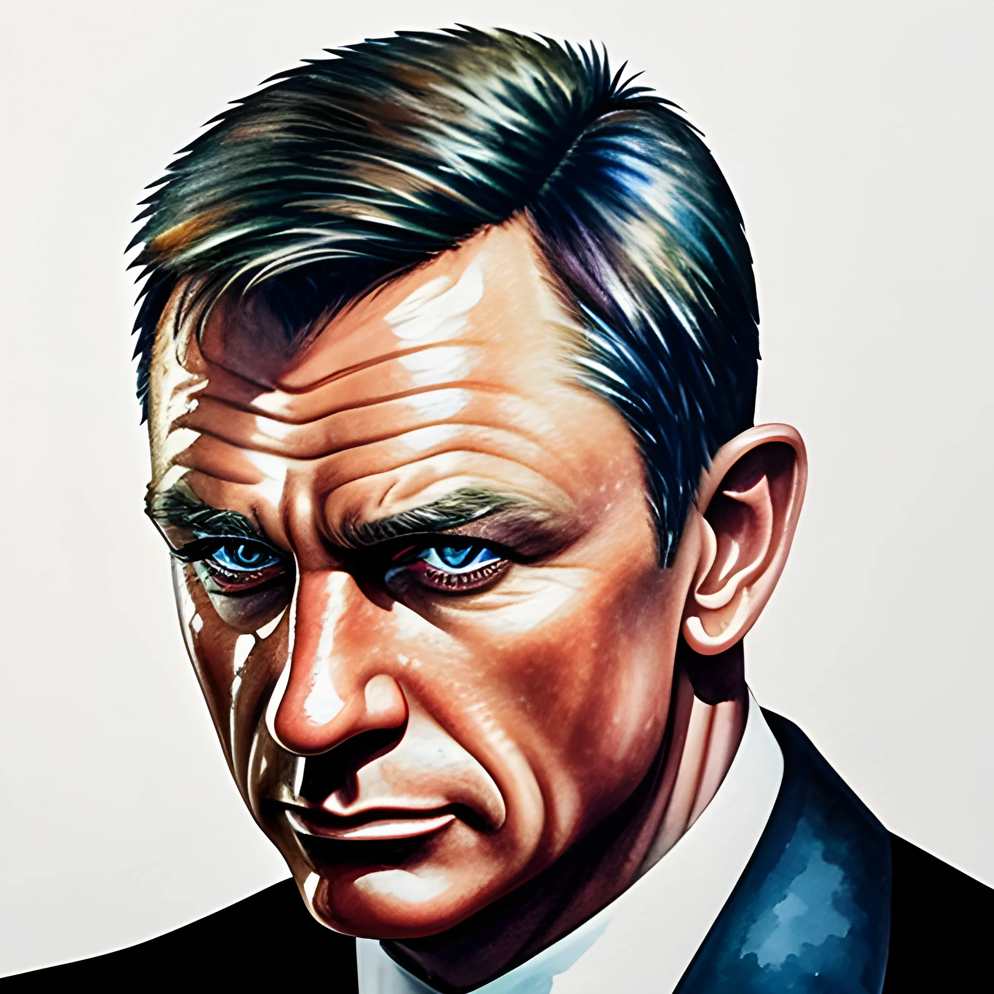 , Water Color Realistic portrait of James Bond :: ultra detail :: ultra realistic:: ::sharp focus :: background bond machine