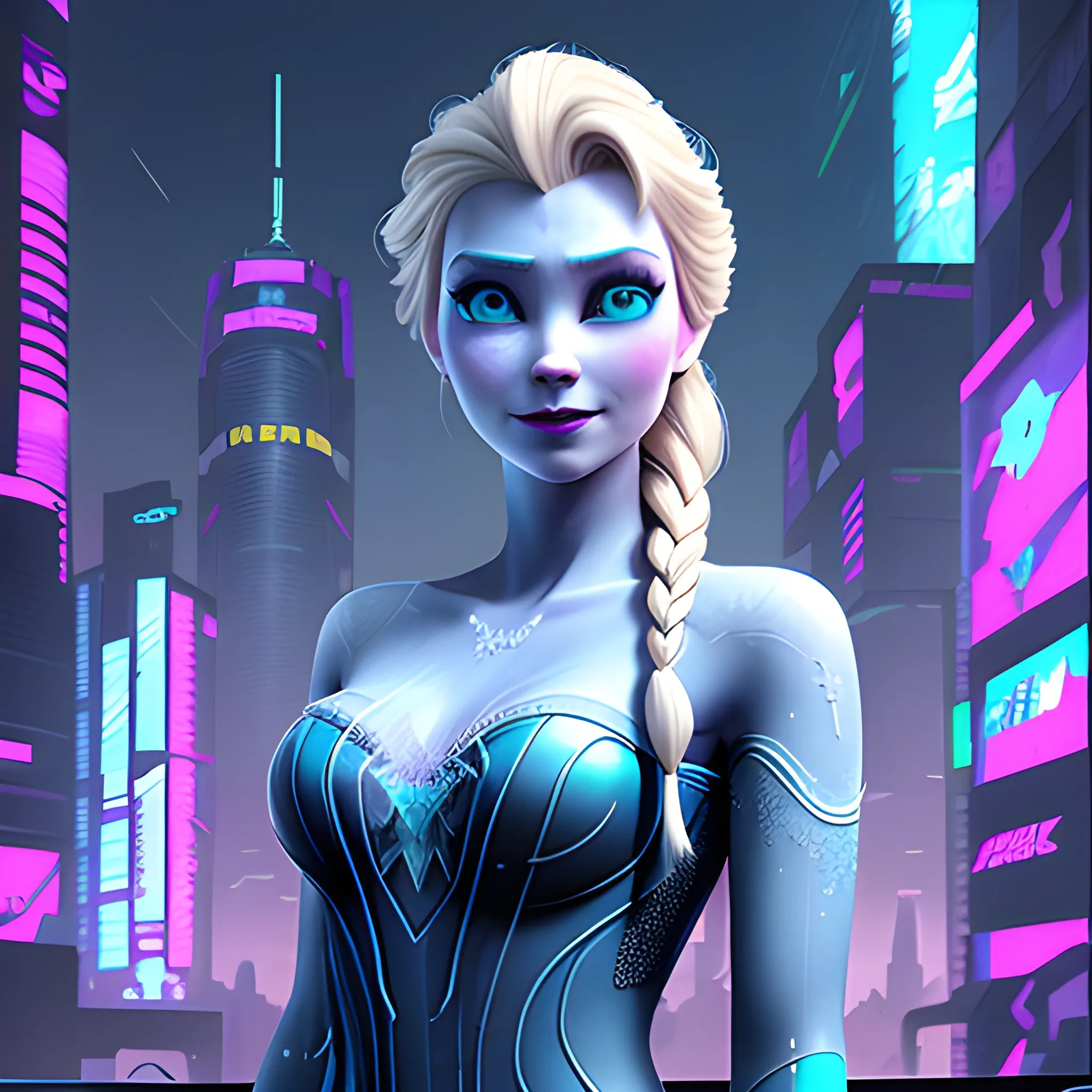 Elsa in cyberpunk world