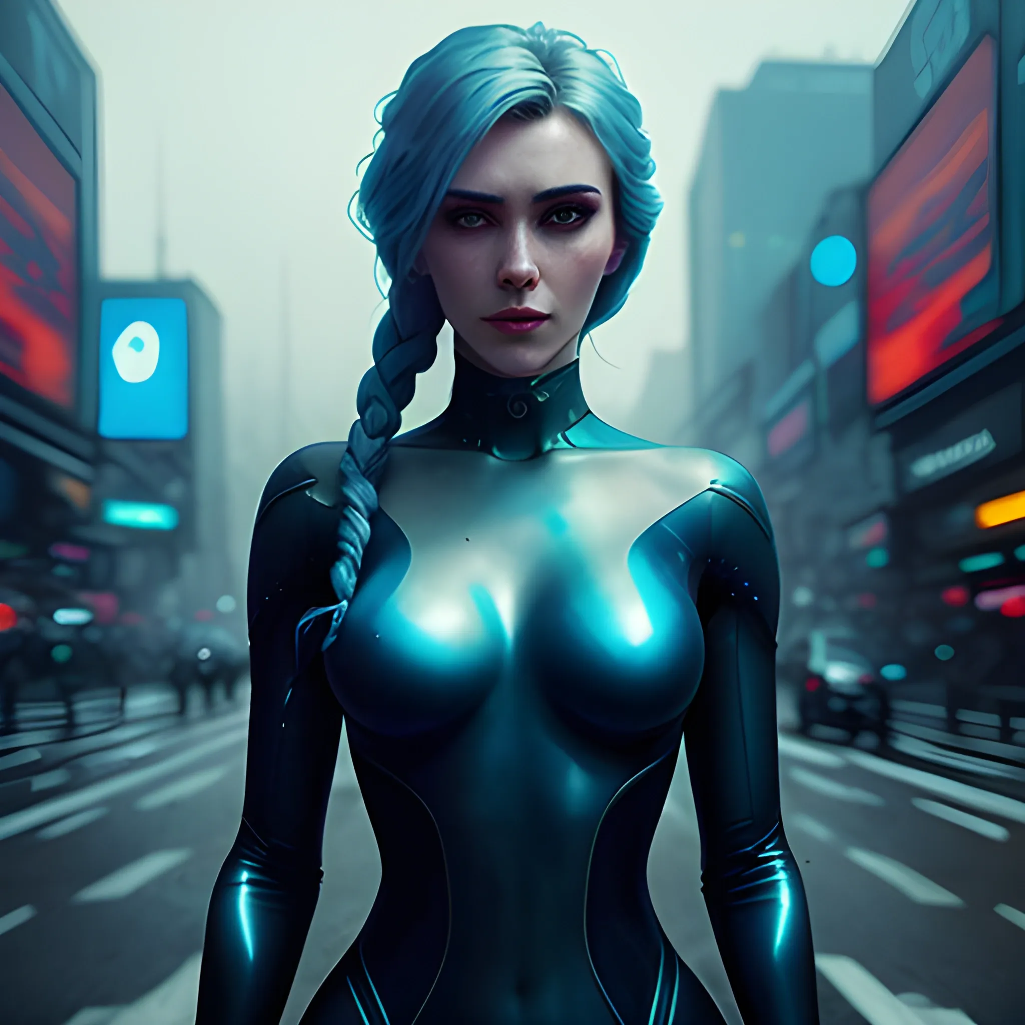 best quality:1.4, masterpiece:1.4, detailed:1.3, 8K, beautiful photo, Elsa  in cyberpunk world, A stunning intricate full color photo of epic character composition, by ilya kuvshinov, alessio albi, nina masic, sharp focus, natural lighting, subsurface scattering, f2, 35mm, film grain,