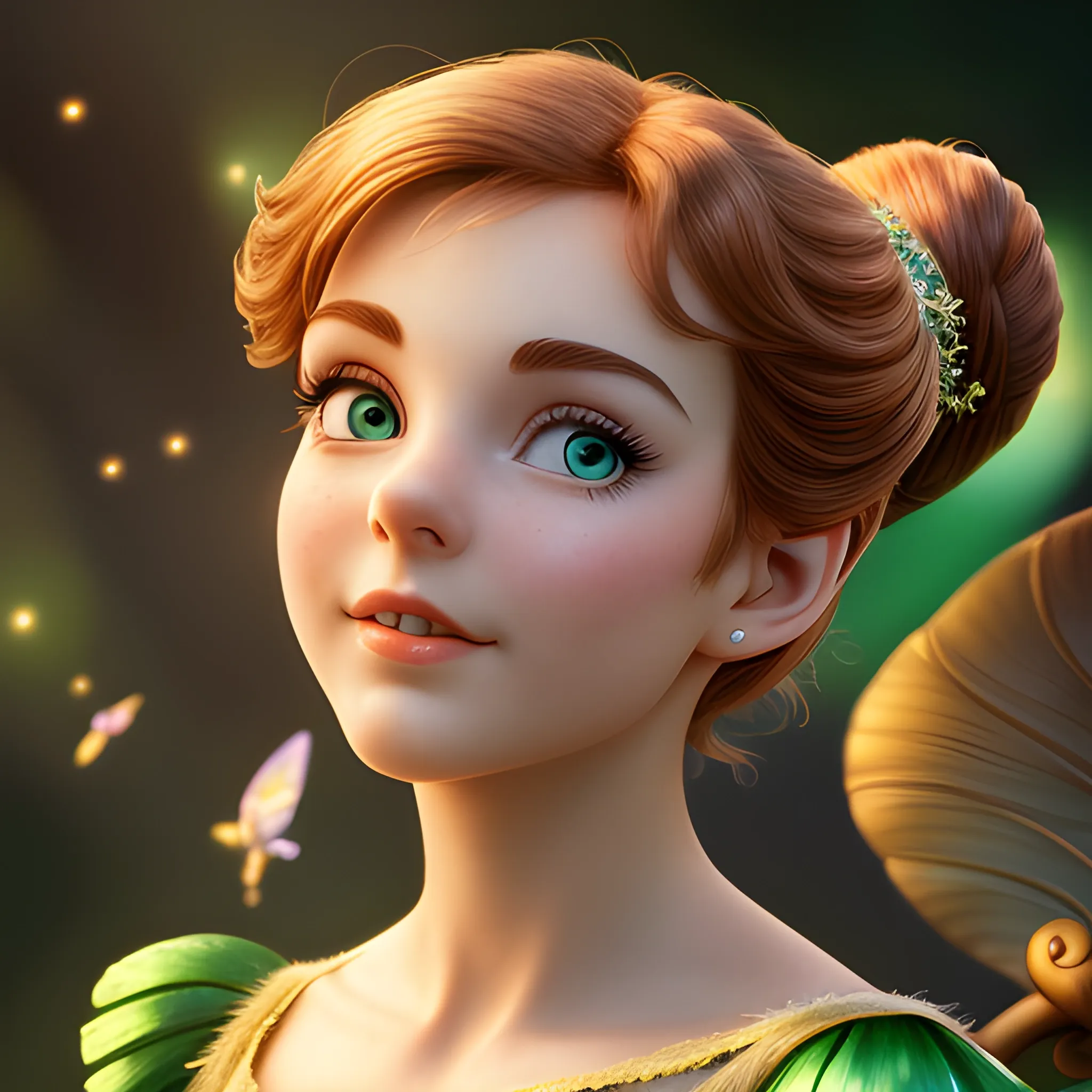 best quality:1.4, masterpiece:1.4, detailed:1.3, 8K, beautiful photo, Tinker Bell from Peter Pan 