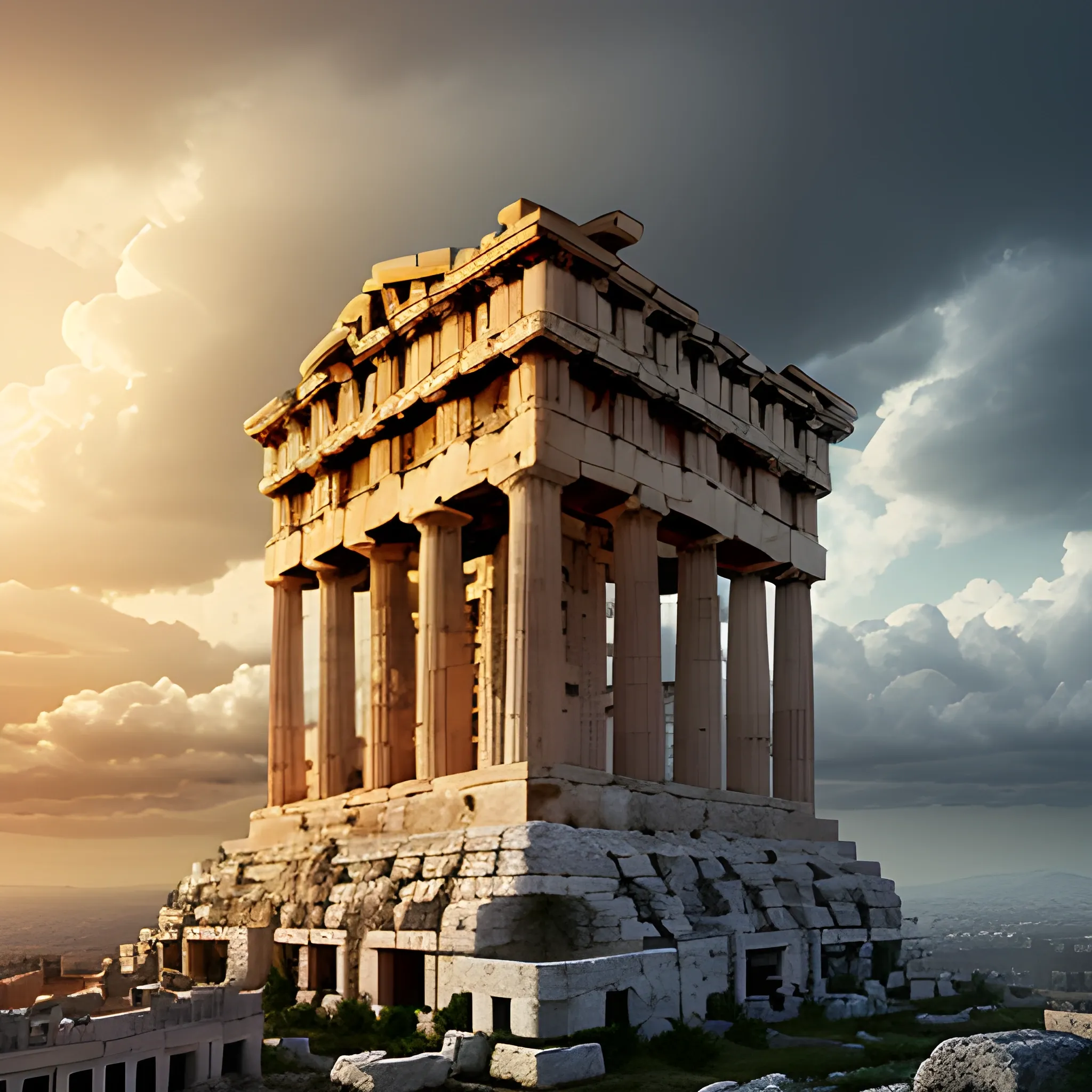 panoramic view, acropolis city, in the sky, surrounded by clouds, scary atmosphere, horror movie lighting, ancient greek architectural details, detailed environment, hyper realistic, devilish city, detailed clouds, decay, rot, 8k details, wide angle, 3D