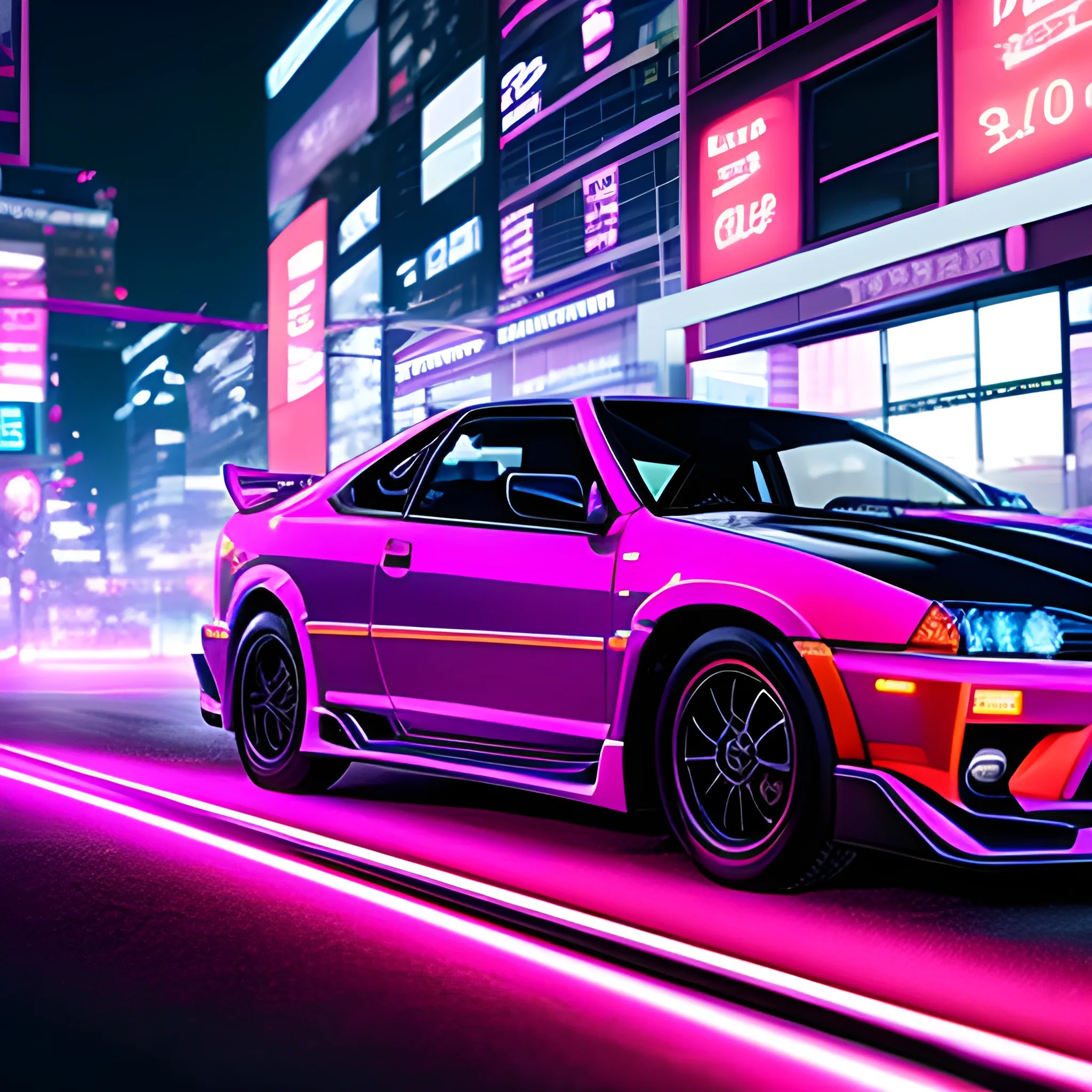 Toyota ea70 trueno, 4k HD, rose, night on the city, neon light., 