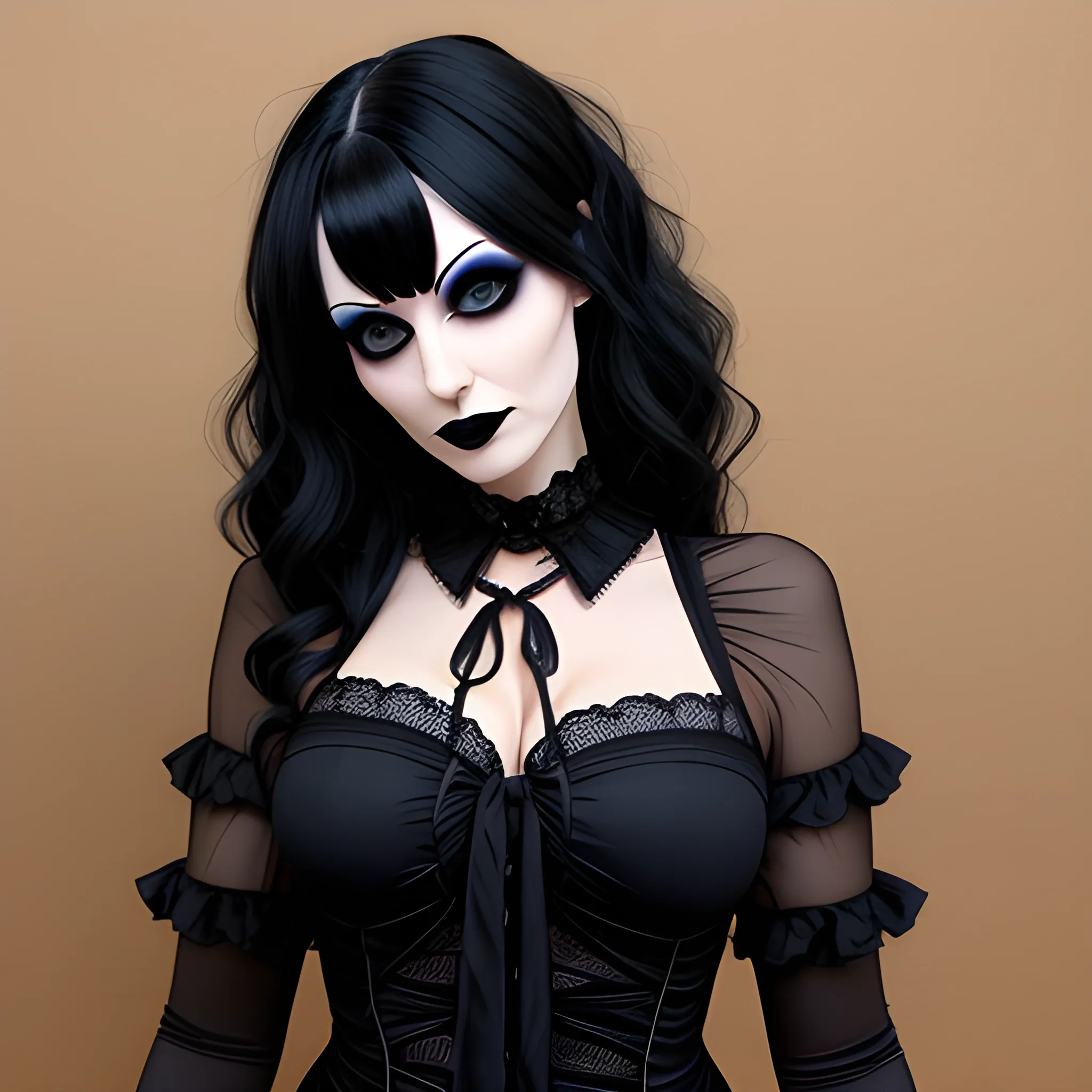 a cute goth girl draped only in one thing string 