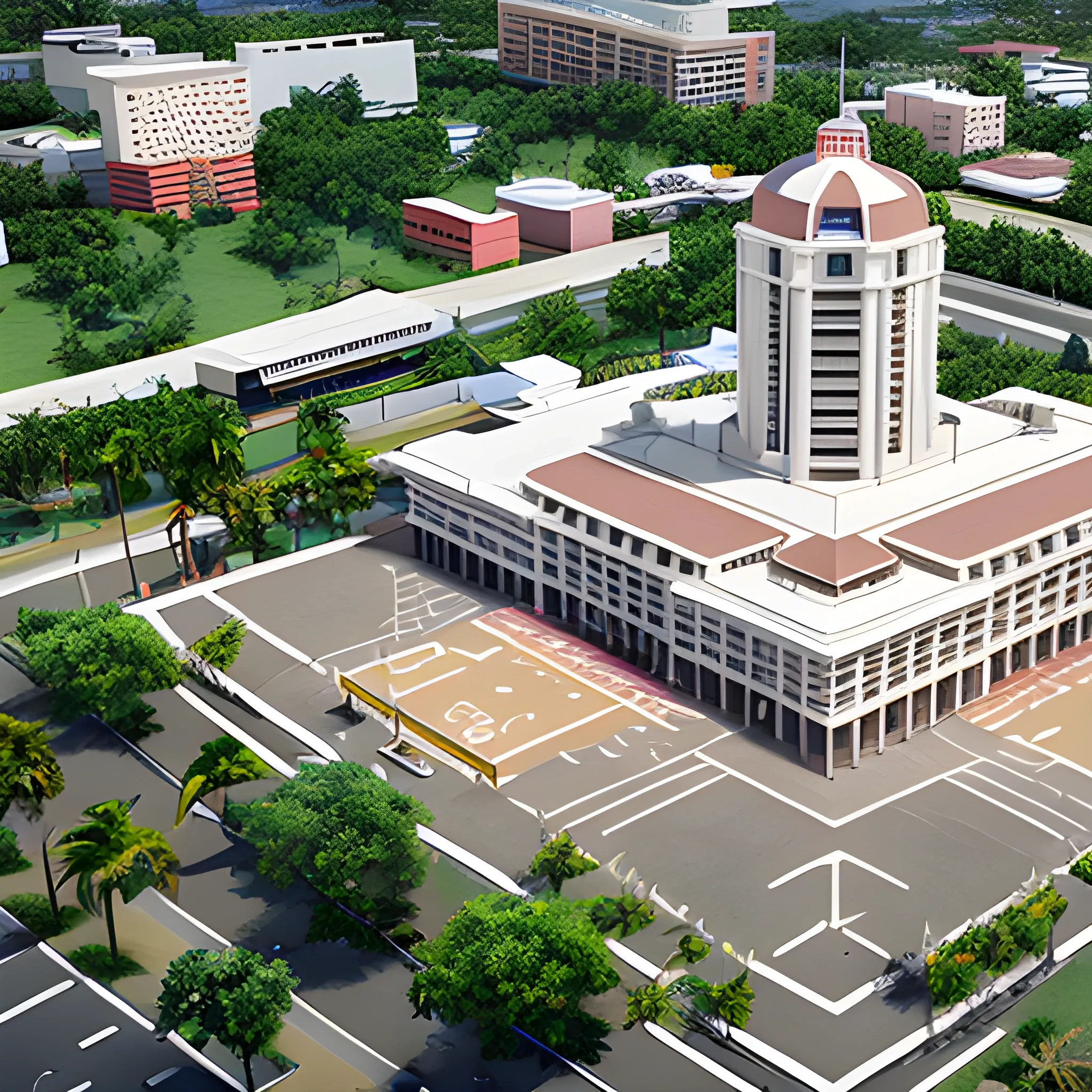 Make a caguas city hall puerto rico image, unreal engine 5, 8k, ultra high definition, miniature effect, realistic