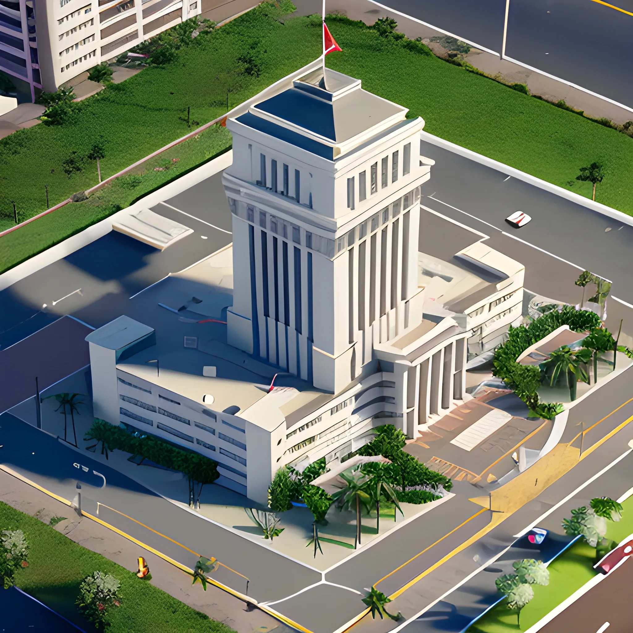 Make a caguas city hall puerto rico image, unreal engine 5, 8k, ultra high definition, miniature effect, realistic, 3D