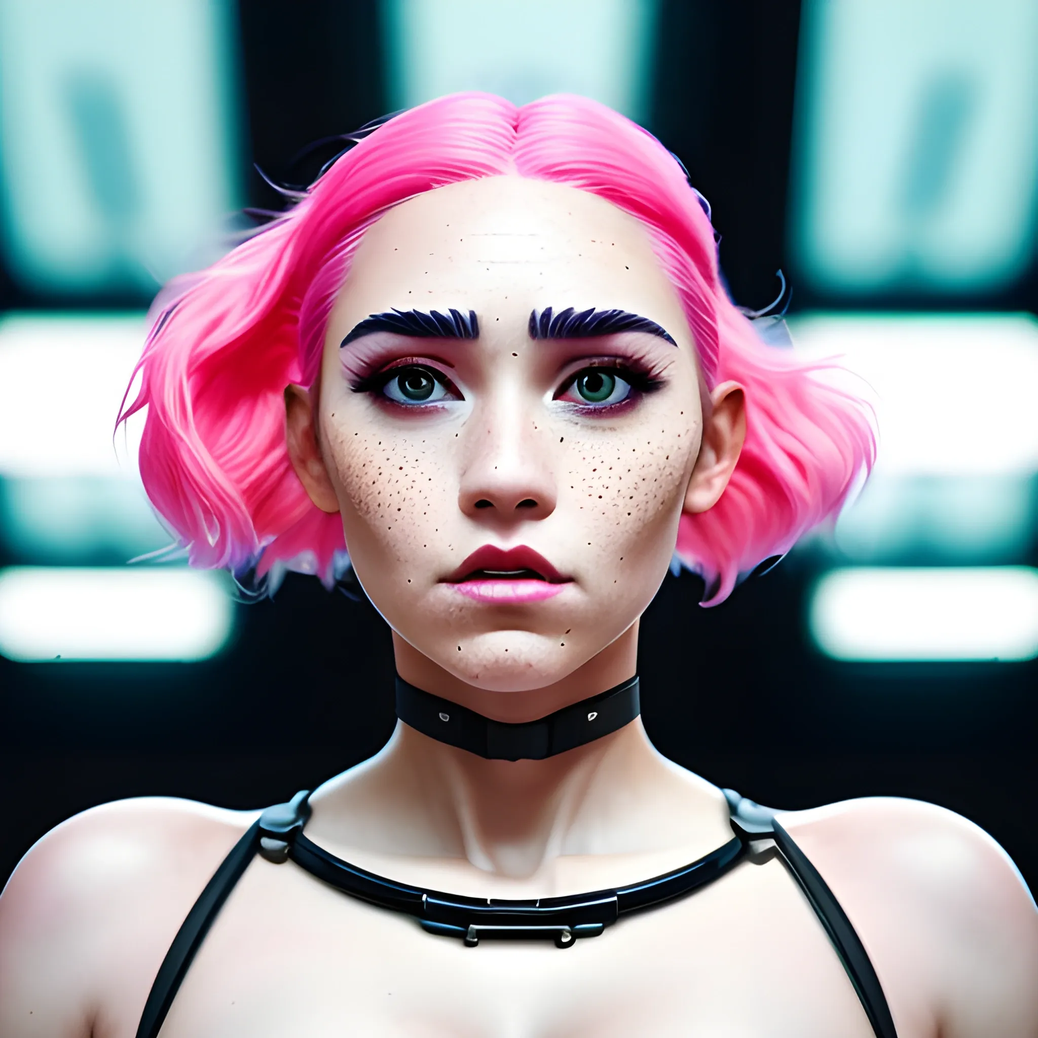 a bold full body pose of Ema Watson, masterpice, big breast, cyberpunk, freckles, beautiful symmetrical face, cute natural makeup, makeup, Kodak Ultra Max, 85mm, shot on iphone 7, dslr, high quality, raw, 4k, ultra realistic, concept art, elegant, highly detailed, intricate, sharp focus, depth of field, f/1. 8, 85mm, (professionally color graded), ((bright soft diffused light)), trending on instagram, trending on tumblr, hdr 4k, 8k